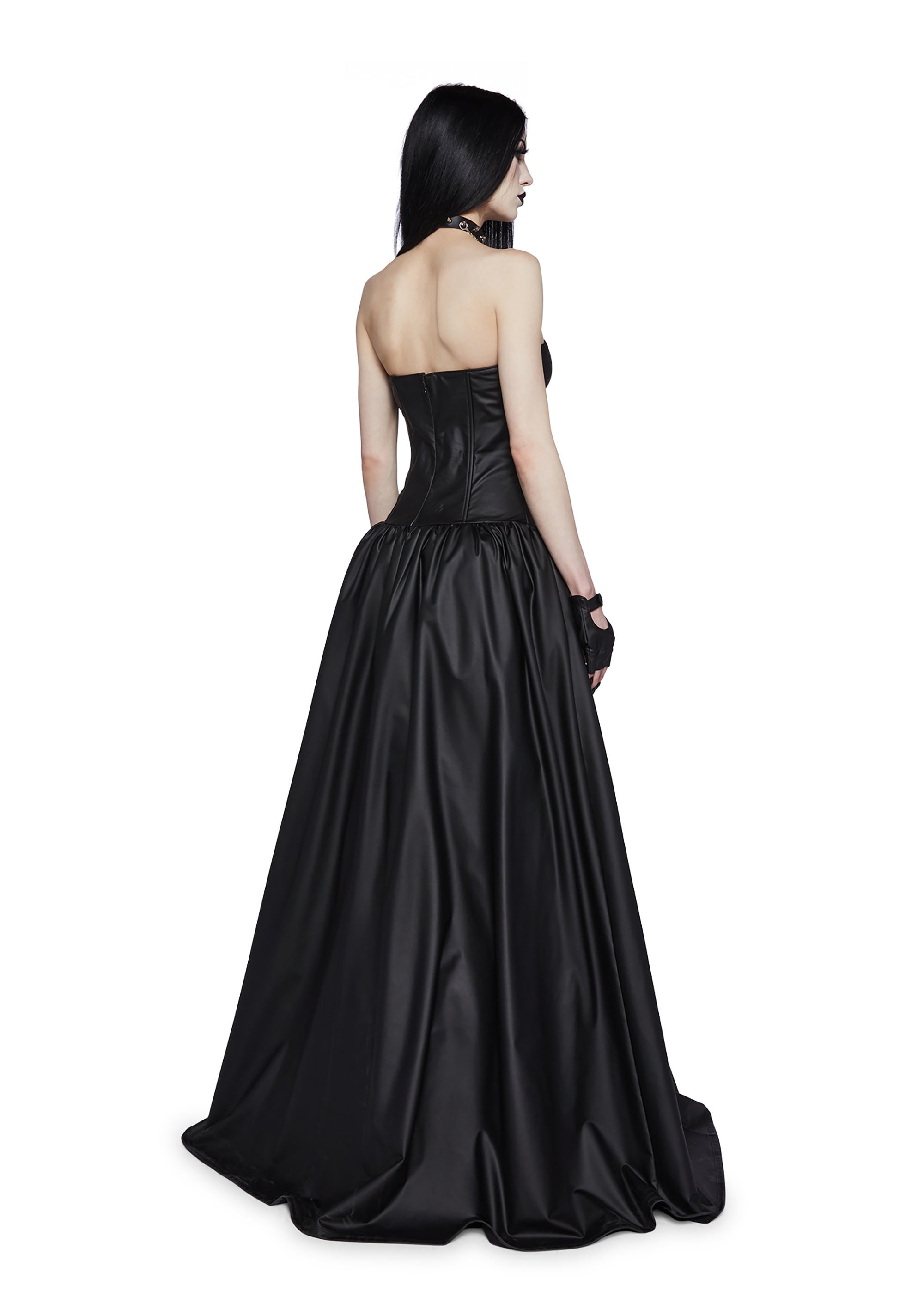 Widow Vegan Leather Buckle Ball Gown WIth Gloves Goth Metal Black Dolls Kill