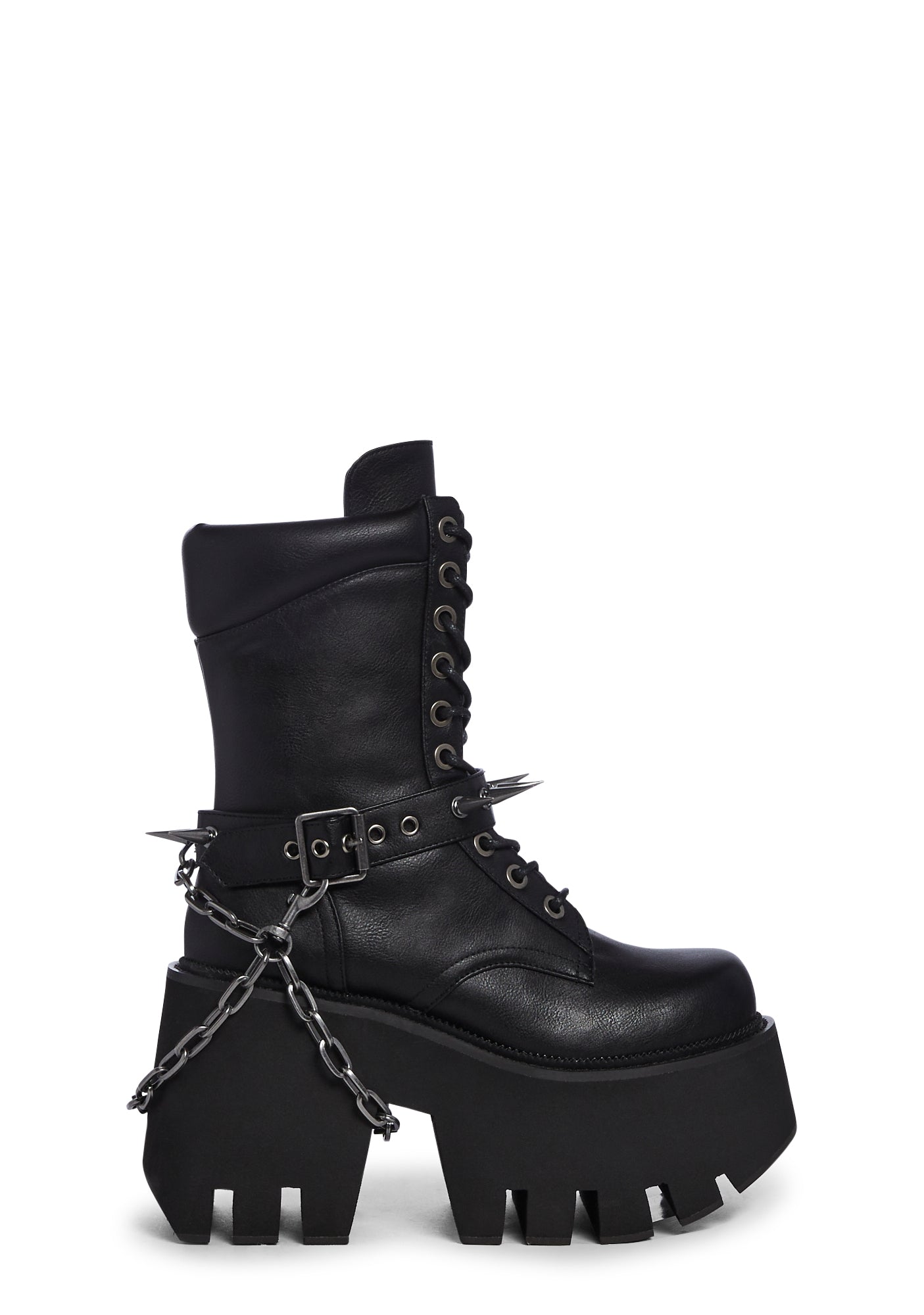 Widow Platform Chain Combat Boots- Black