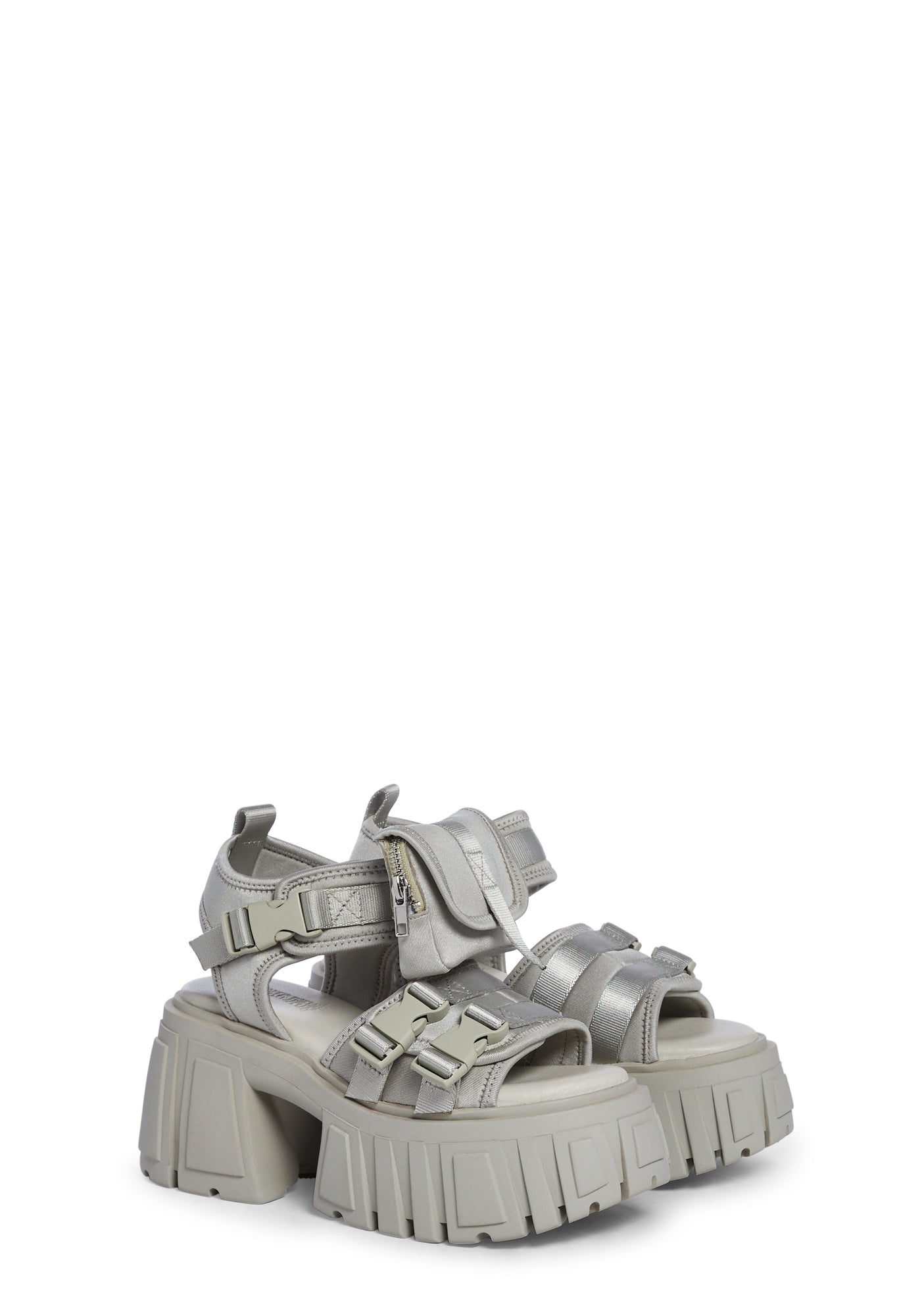 靴 DOLLSKILL GRAY BAHAMA WEDGE HEELS 24cm Generation Kiss Vegan Leather Clear Strap Studded Wedge