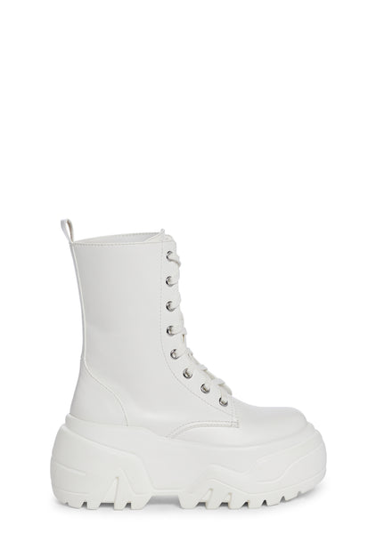 Club Exx Vegan Leather Lace Up Zip Combat Boots - White – Dolls Kill