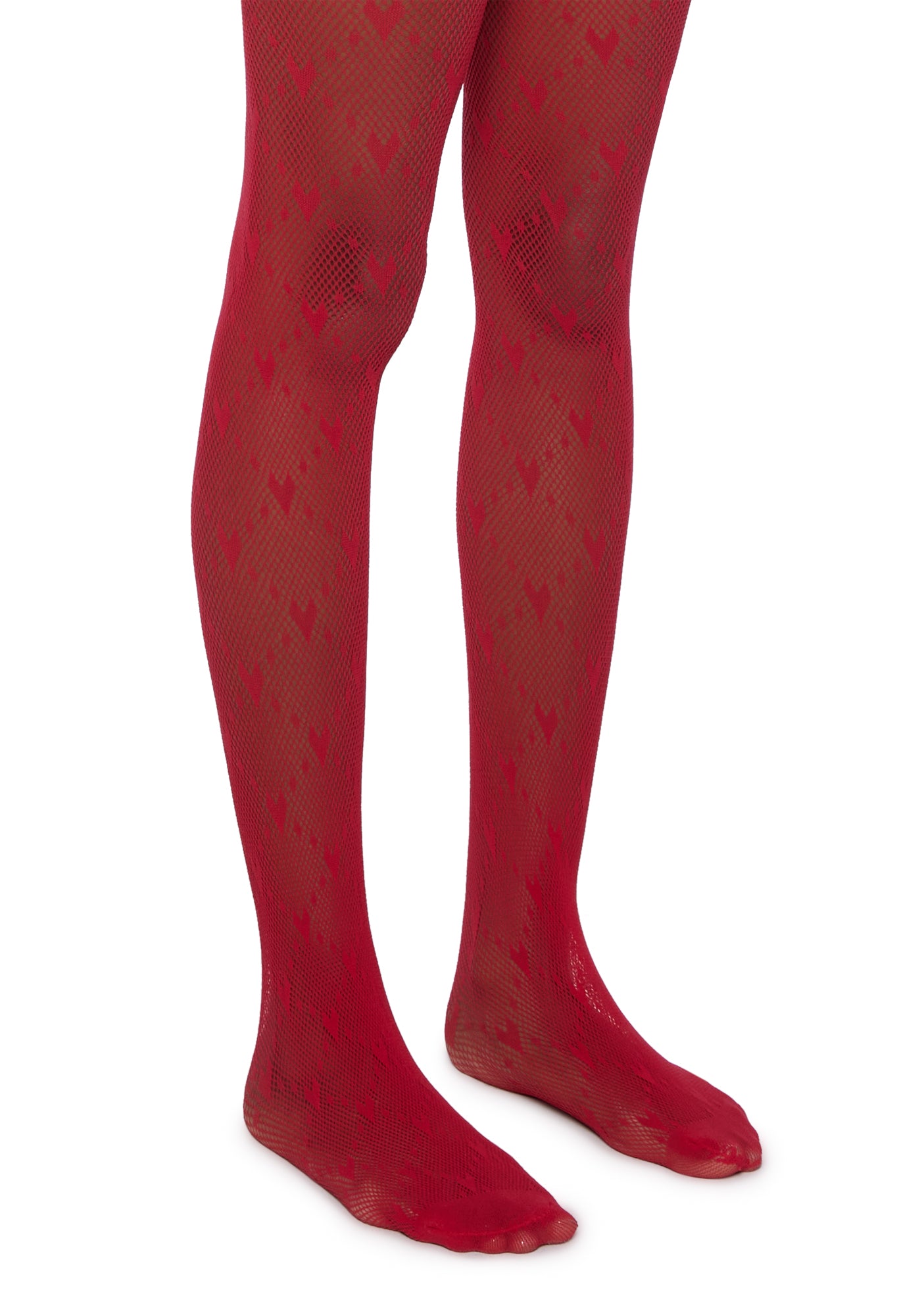 Heart Print Sheer Fishnet Tights Red Dolls Kill