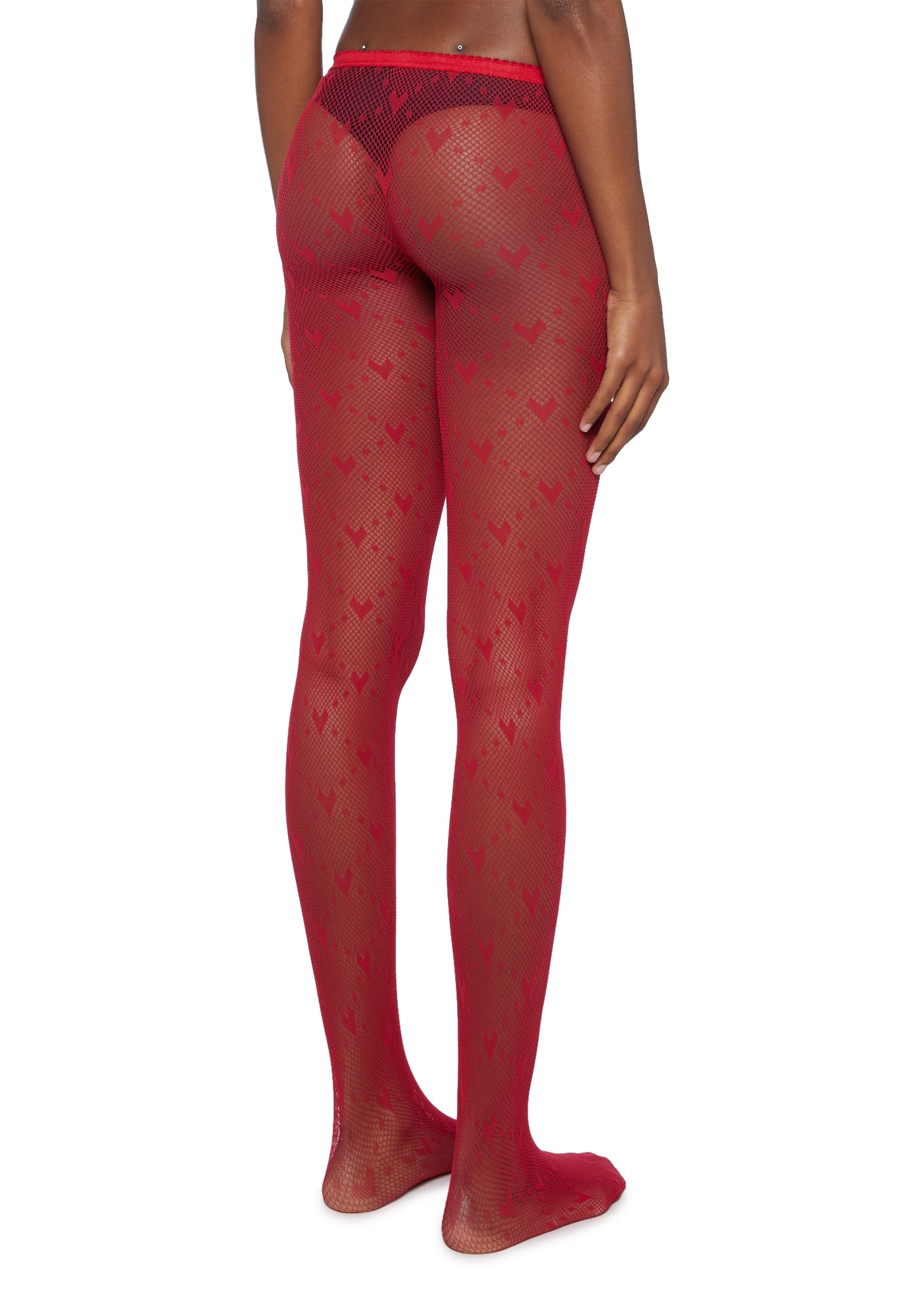 Heart Print Sheer Fishnet Tights Red Dolls Kill