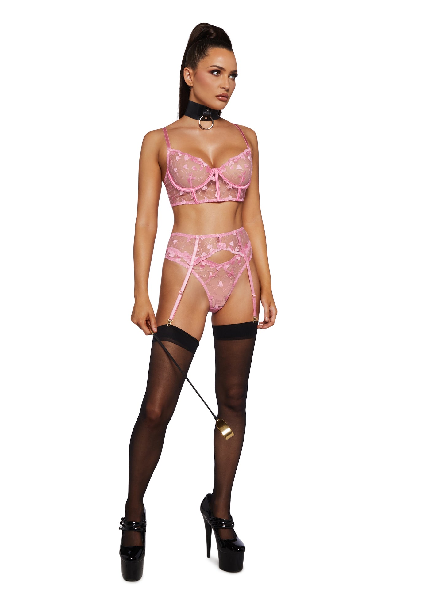 Forplay Mesh Hearts Bra Panty Garter Set Valentines Day Sexy - Pink  Dolls  Kill