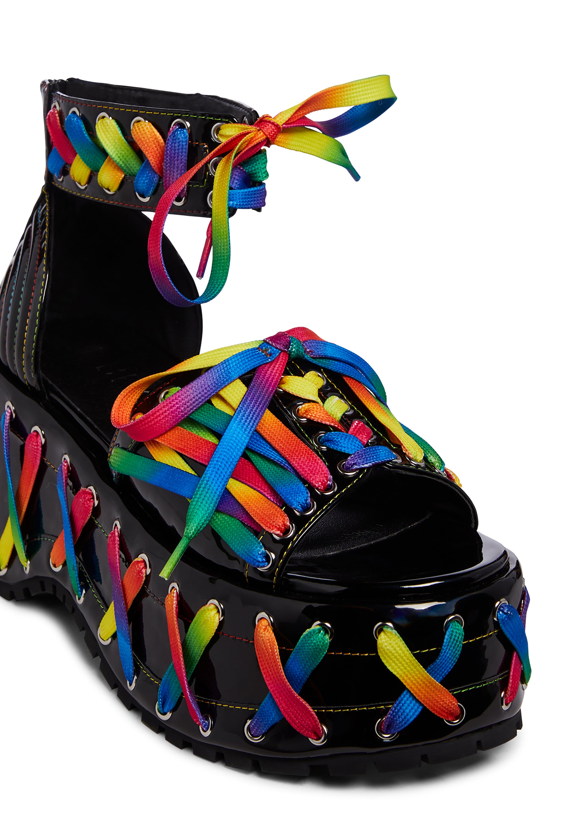 【数量は多】 Club Exx Rainbow Stitched Prism Platform Sandals - Multi 靴
