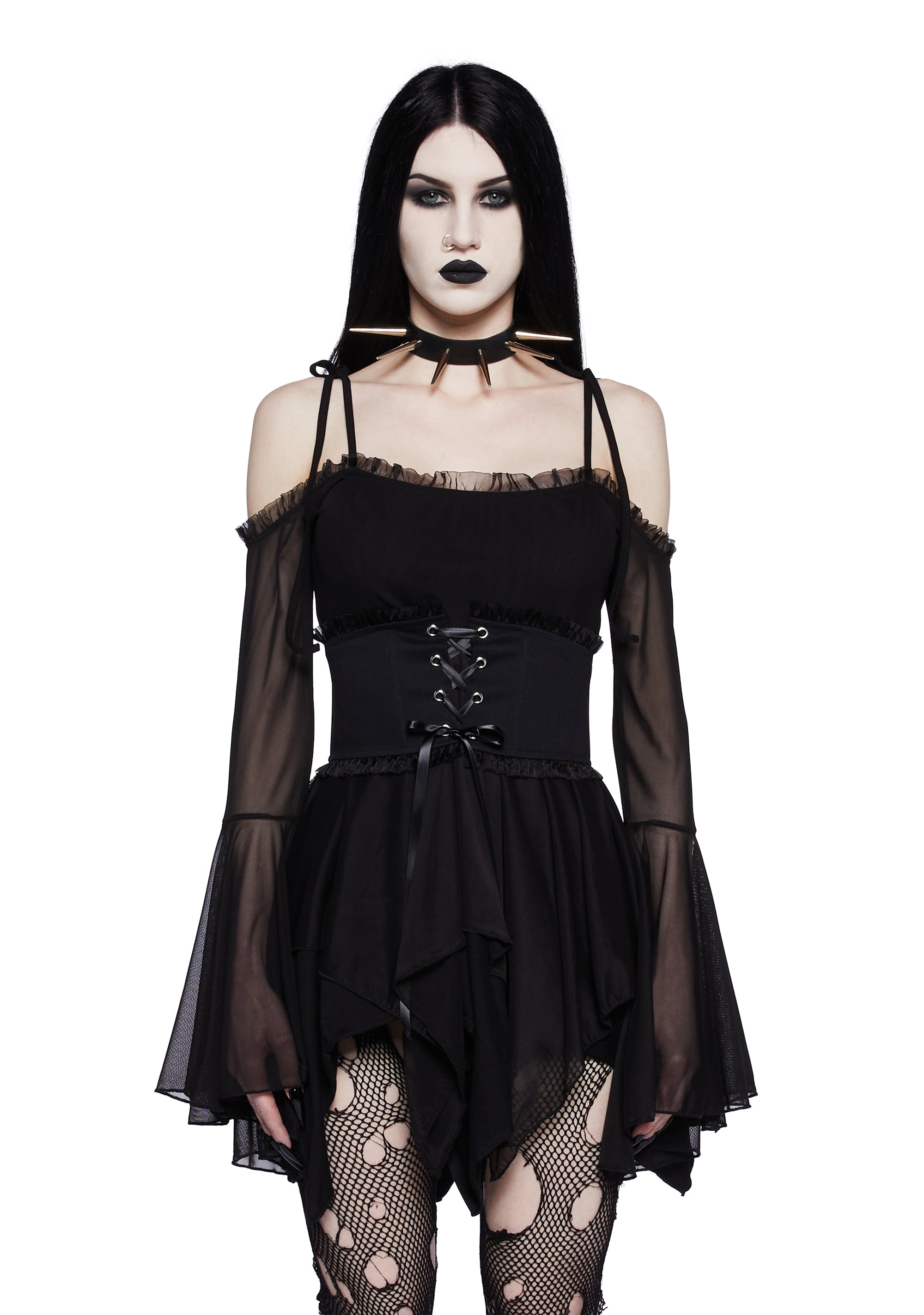 Widow Off The Shoulder Handkerchief Mini Dress With Corset Fairycore
