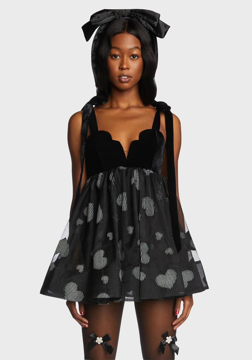 For Love & Lemons Velvet Sheer Houndstooth Heart Mini Dress