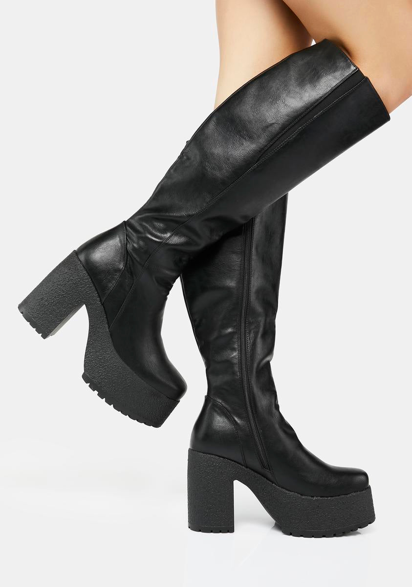 Lamoda Wide Calf Knee High Platform Zipper Boots Black – Dolls Kill