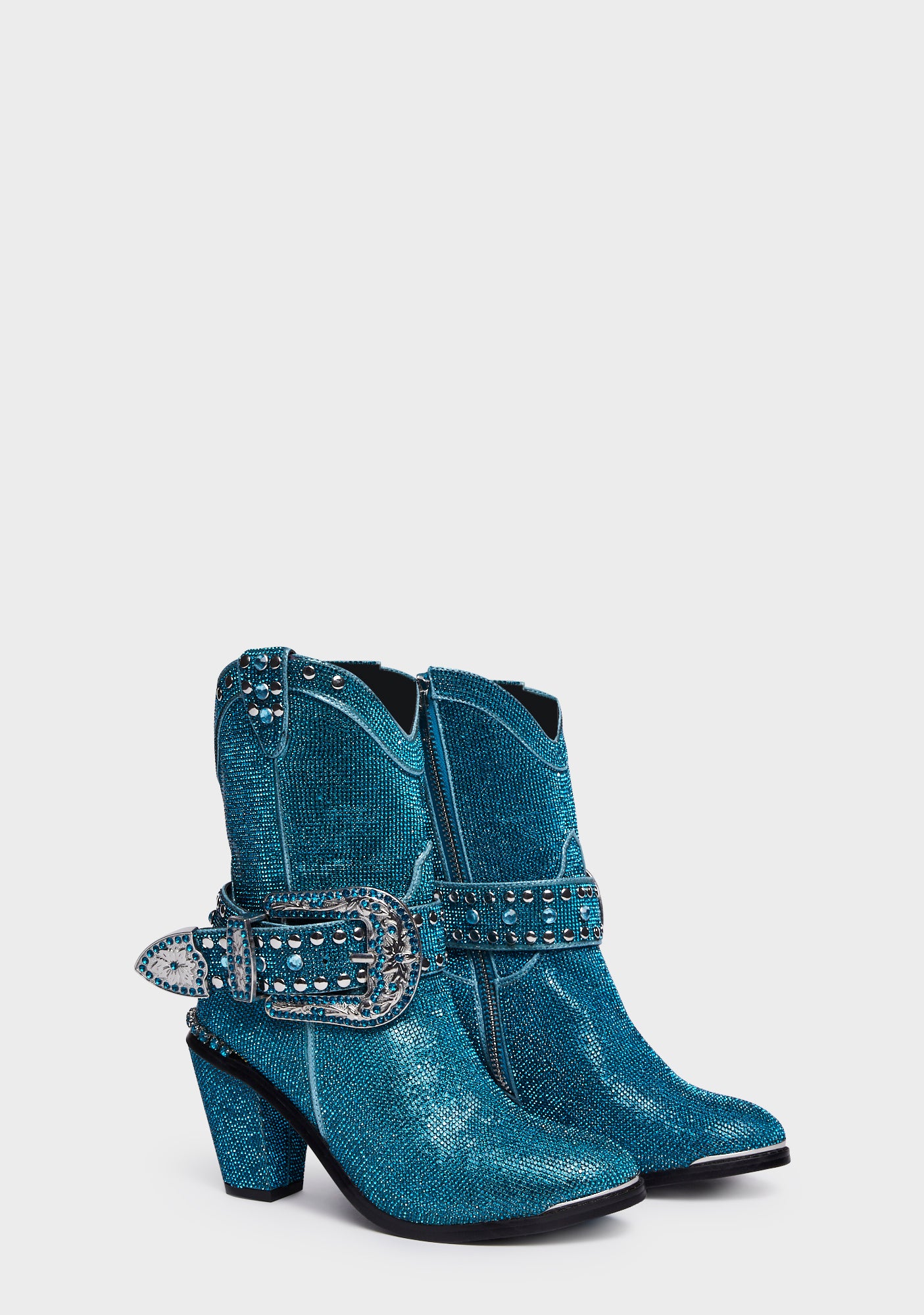 Club Exx Rhinestone Cowboy Boots Teal Blue Dolls Kill