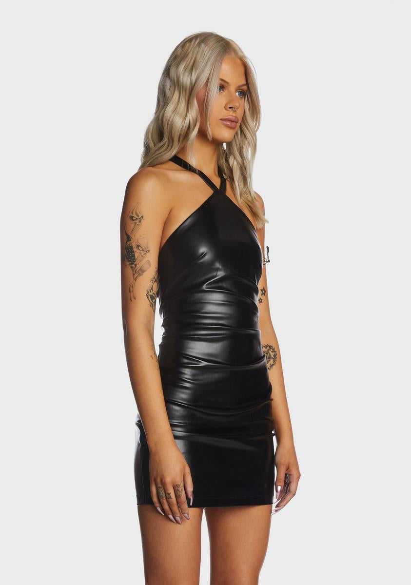 Vegan Leather Halter Bodycon Dress Vegan Leather Halter Bodycon Dress