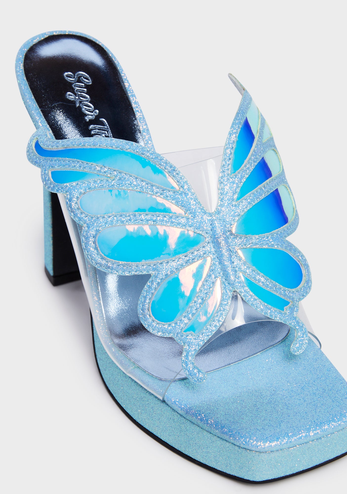 Sugar Thrillz Holographic Butterfly Wing Heels - Blue – Dolls Kill