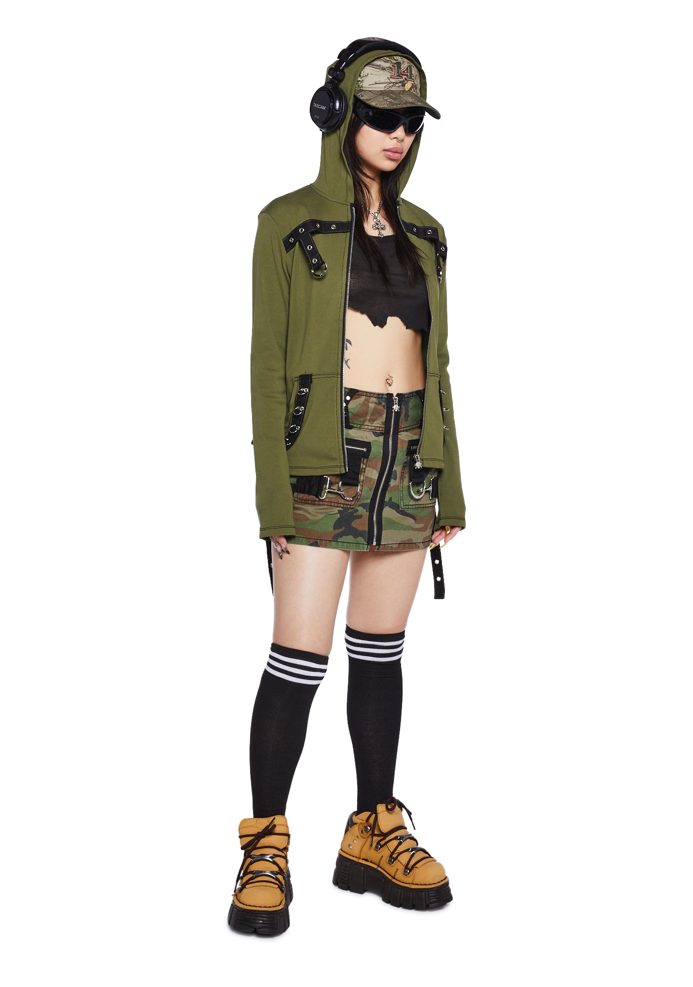 Tripp NYC Camo Strappy Skirt Green Dolls Kill