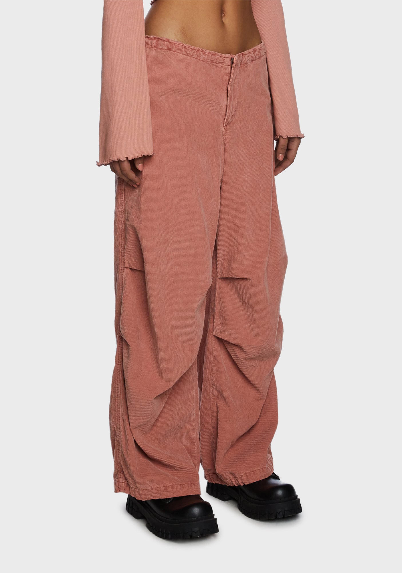 【SATIIIZ】Toz Fold Corduroy Balloon Pants HALOMR Men's Corduroy Pants Expandable Waist Baggy Pants