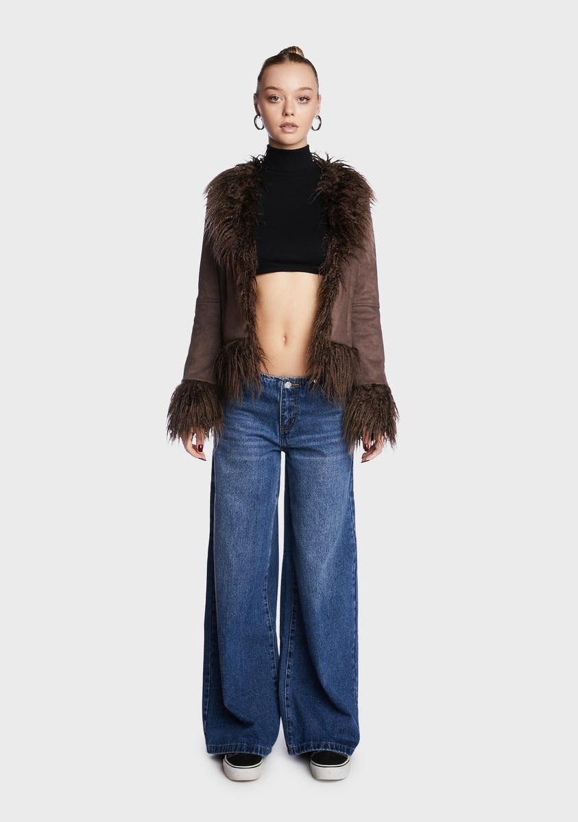 Brown Faux Fur Trimmed Coat Bailey Rose,All Products : American Fashion Style Bags On Sale