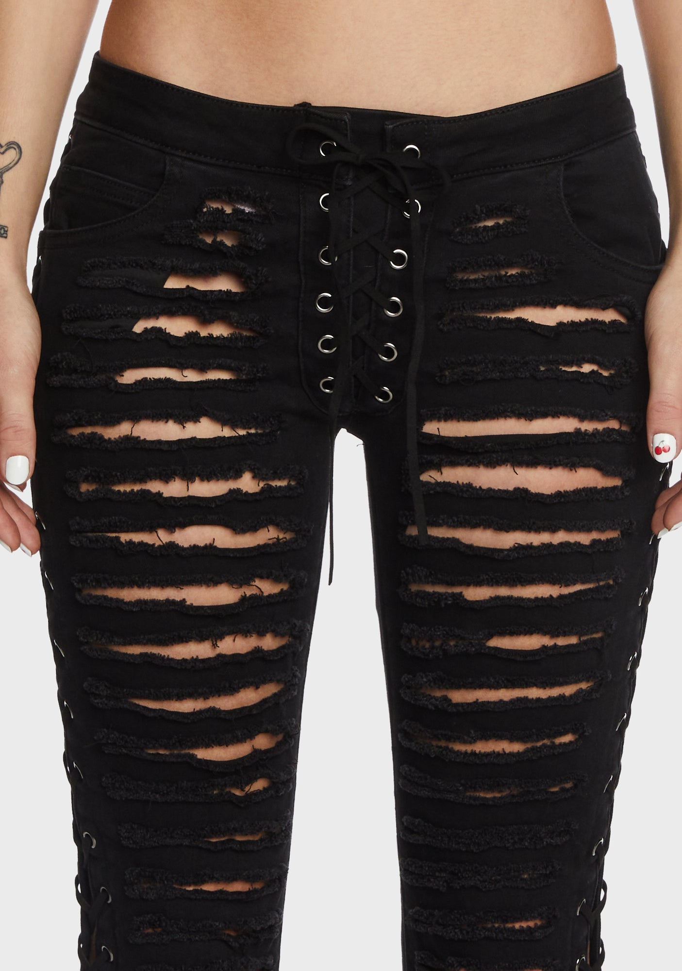 Current Mood Shredded Distresses Low Rise Jeans Black Dolls Kill