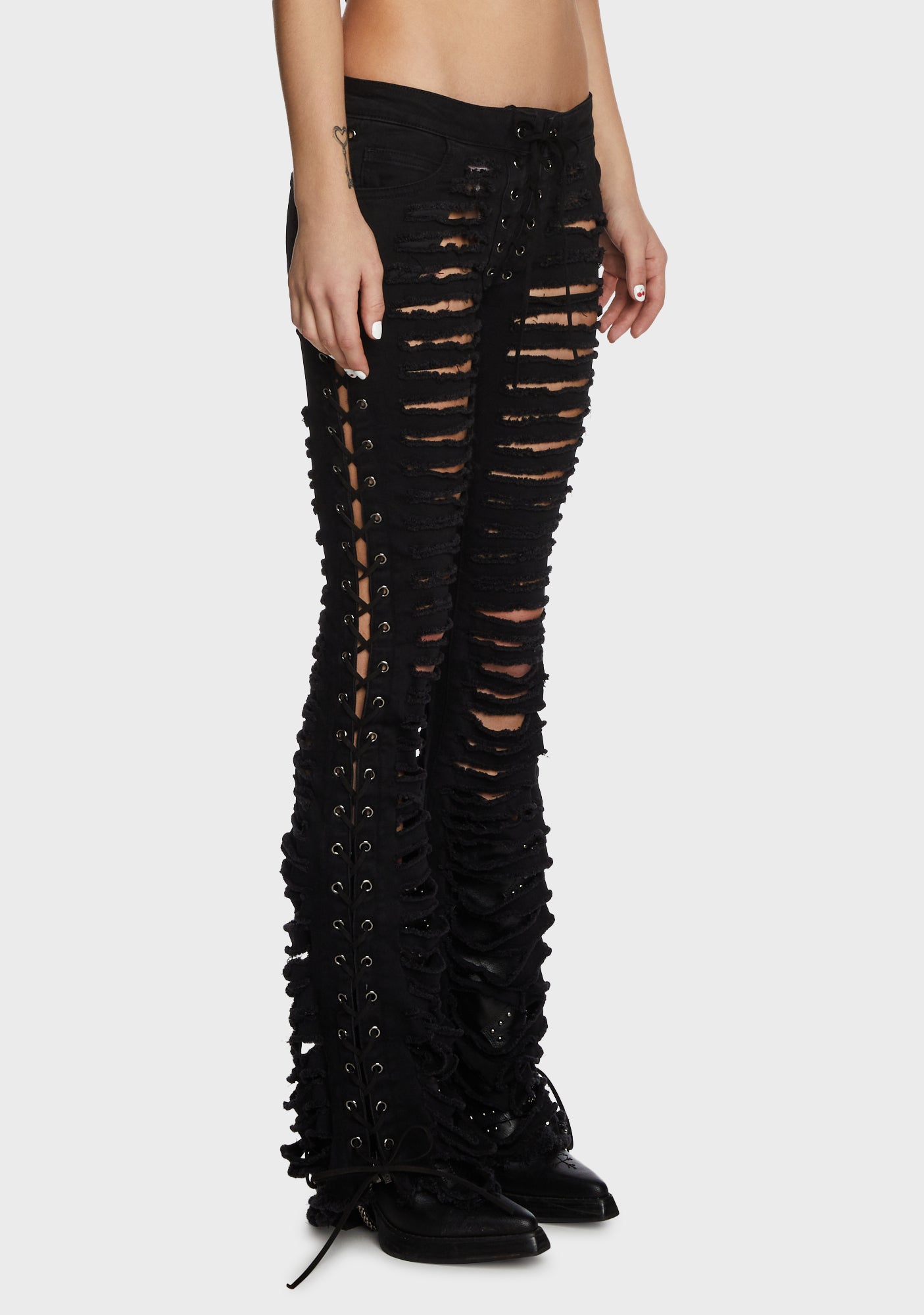 Current Mood Shredded Distressed Low Rise Jeans - Black