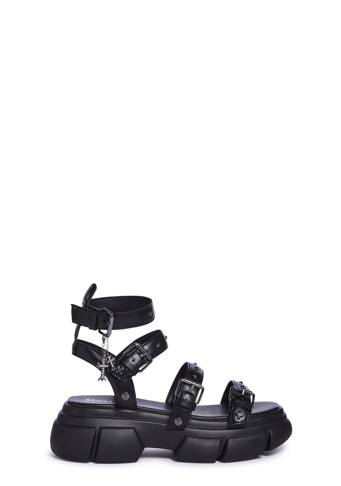 Koi Footwear Strappy Cross Charm Platform Sandals - Black – Dolls Kill
