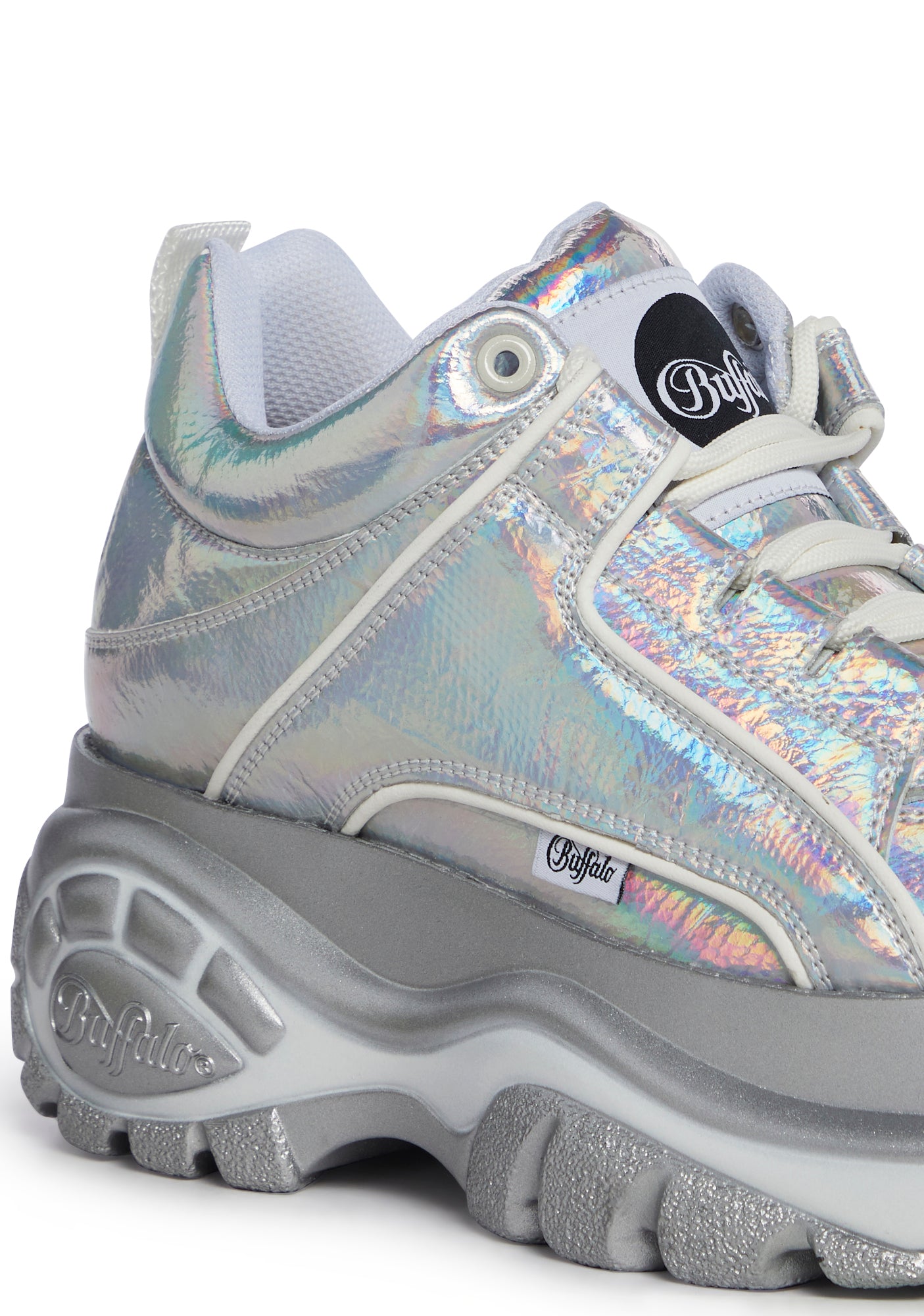 Buffalo London Chunky Platform Holographic Sneakers Silver Dolls Kill