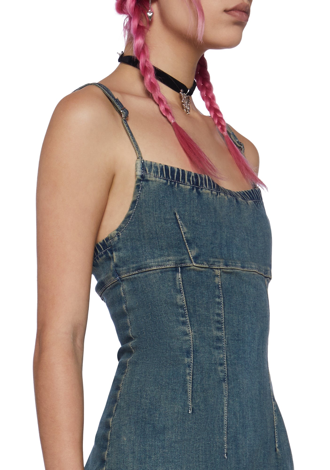BDG Denim Midi Ruched 90s Dress