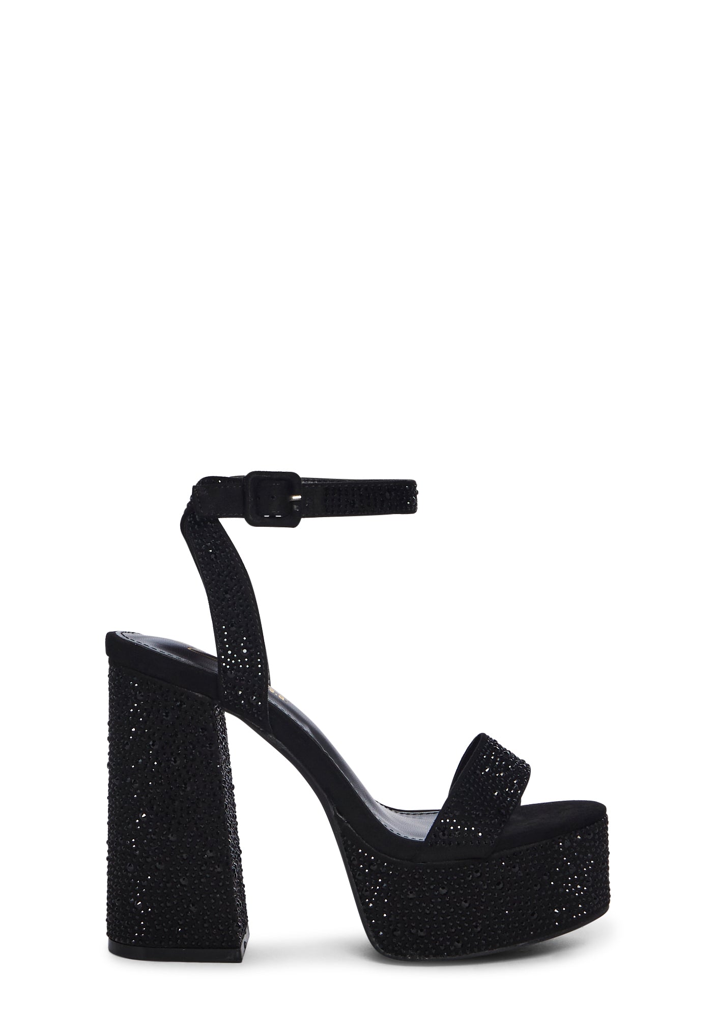 Rhinestone Block Heels - Black â Dolls Kill