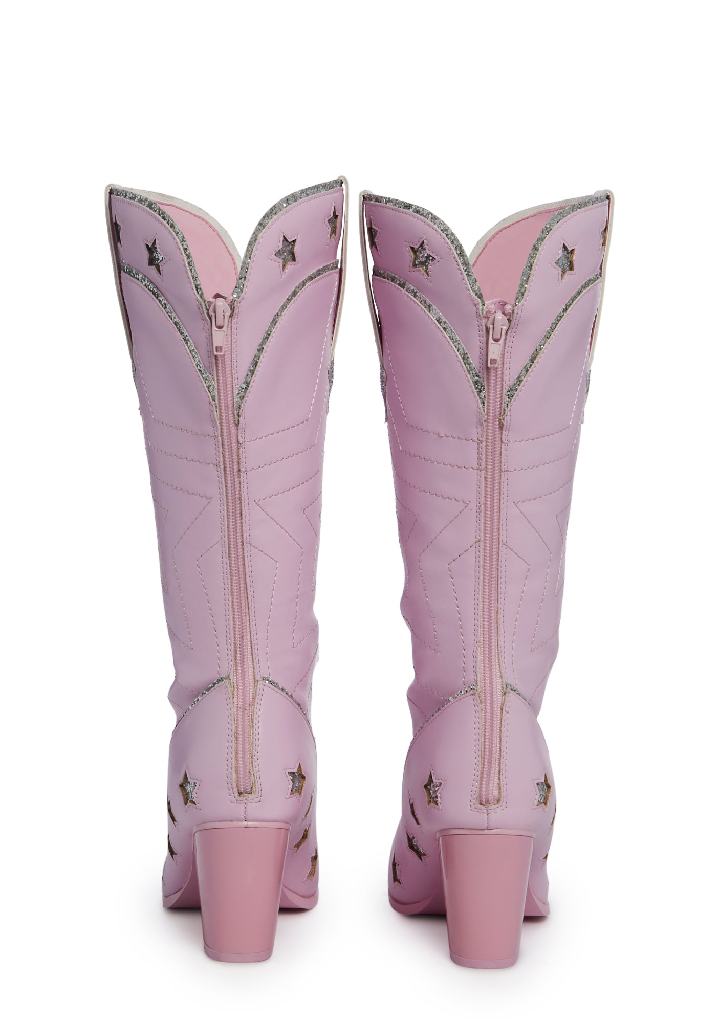 ✨U⭐R⭐A⭐W⭐A✨ Y.R.U. Glitter Star Vegan Leather Cowboy Boots - Pink/Silver