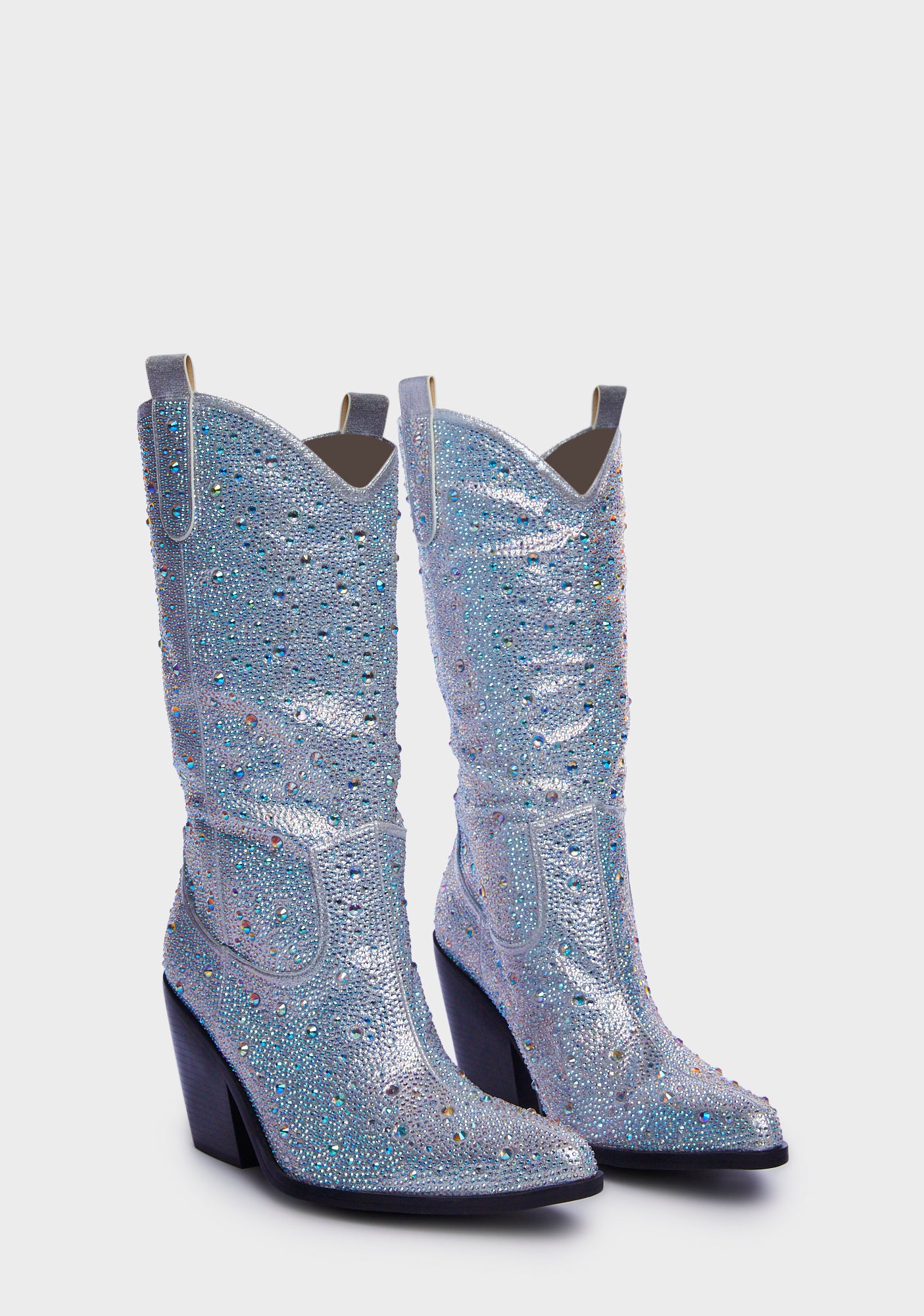 cowboy boosts AZALEA WANG Iridescent Sparkly Cowboy Boots - Iridescent  main image 3