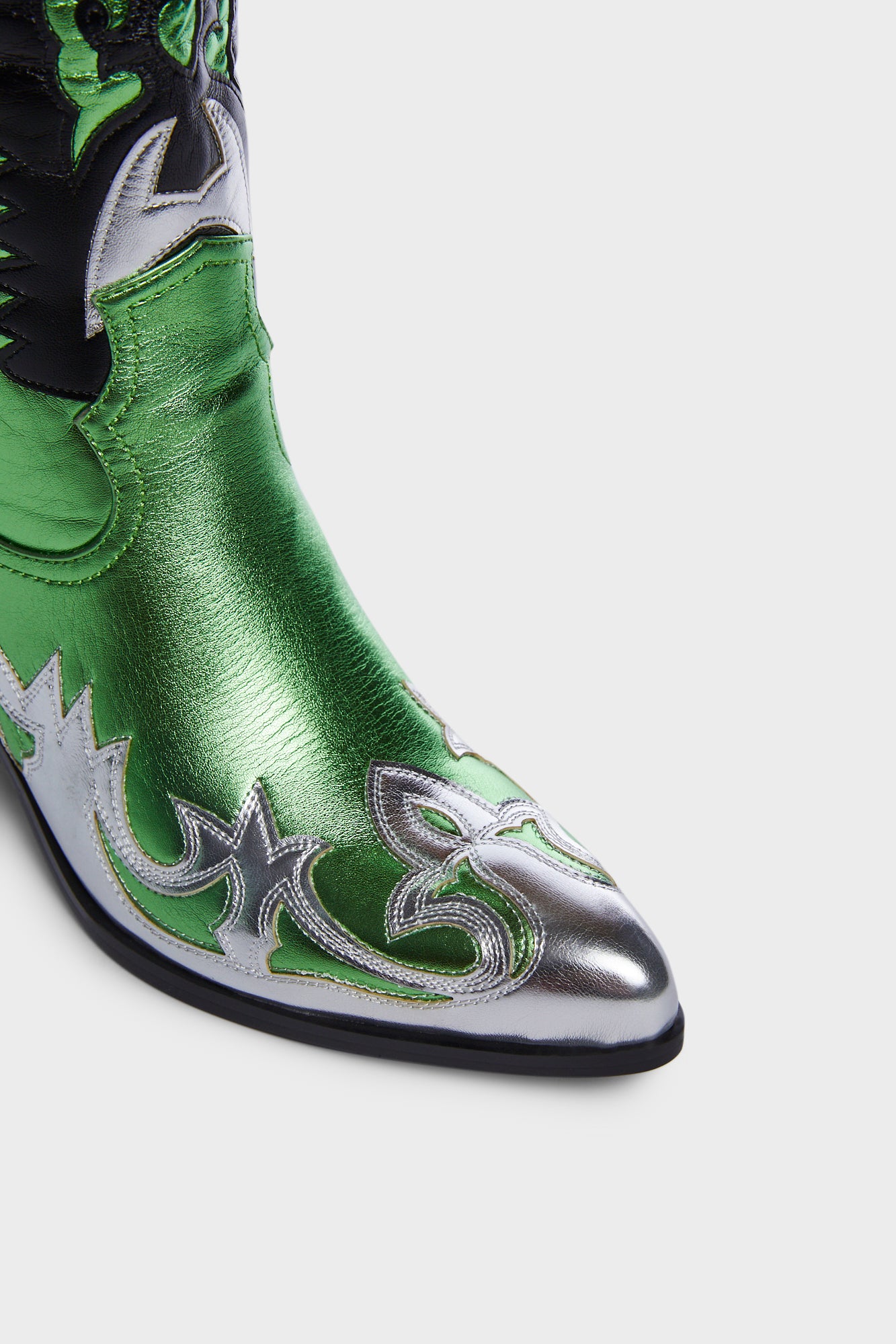 AZALEA WANG Metallic Color Blocked Cowboy Boots - Green – Dolls Kill