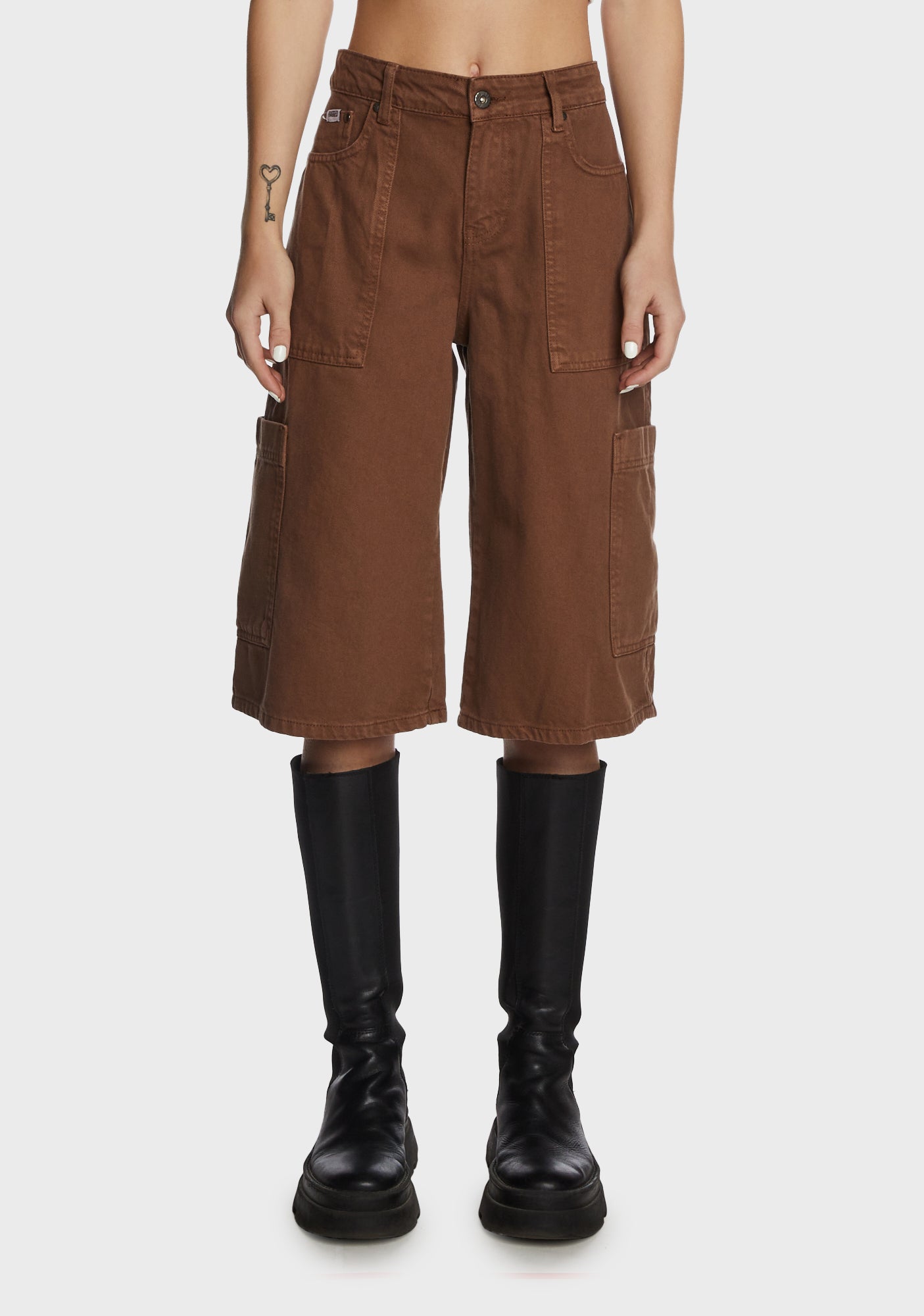 The Ragged Priest Wide Leg Denim Cargo Shorts - Brown – Dolls Kill