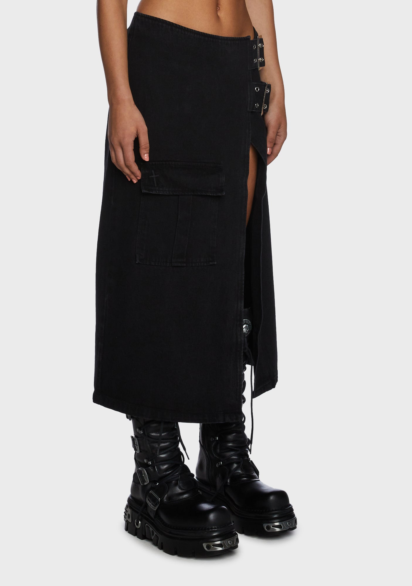 The Ragged Priest Low Rise Buckled Wrap Midi Skirt - Black – Dolls