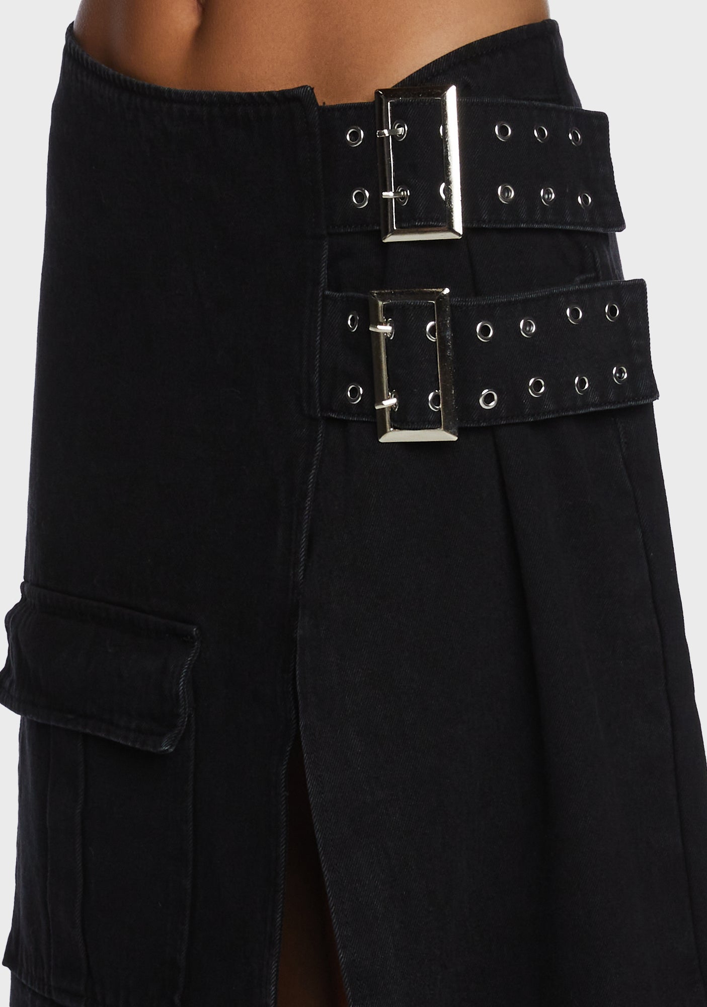 The Ragged Priest Low Rise Buckled Wrap Midi Skirt - Black – Dolls