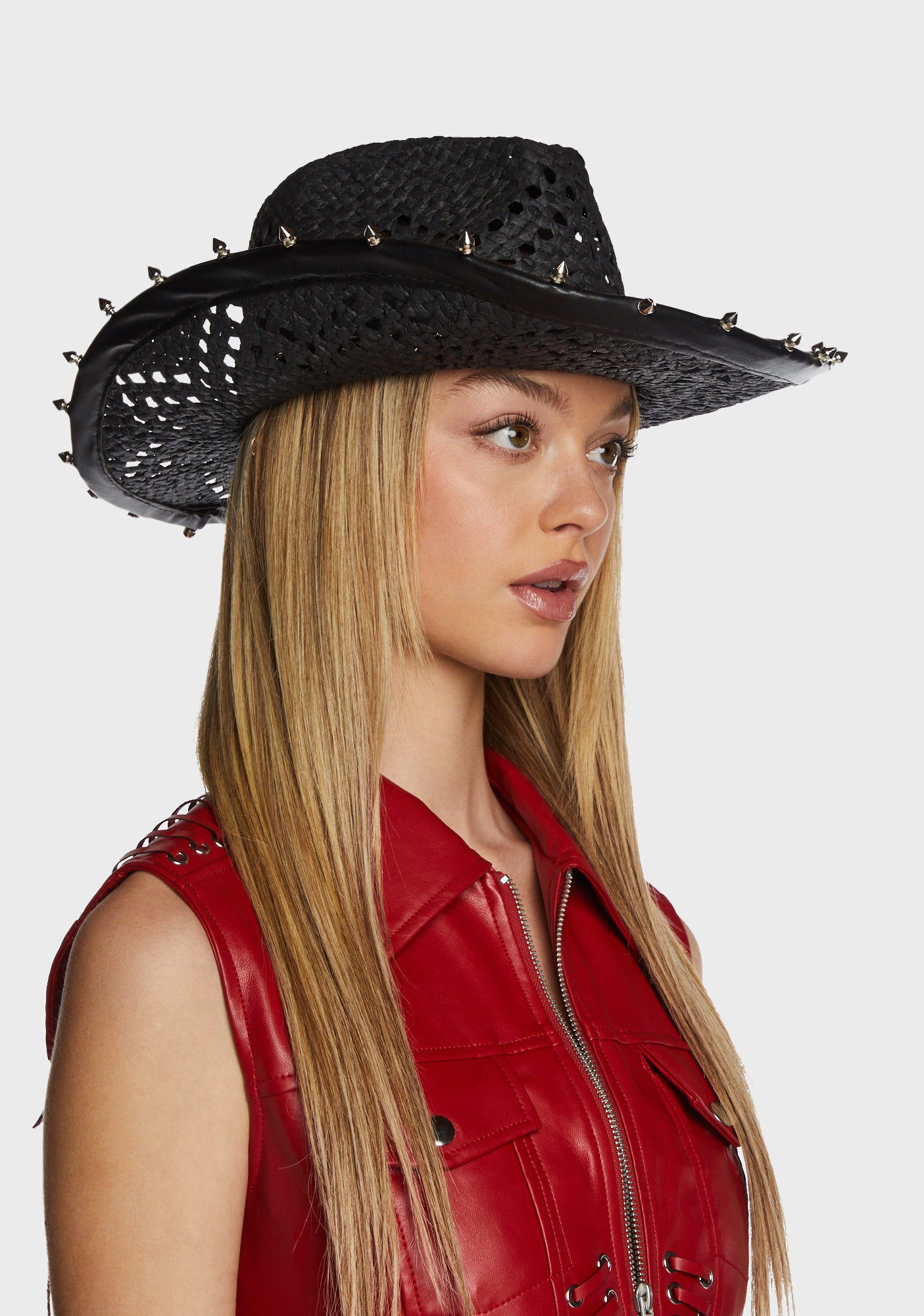 Current Mood Woven Skull Stud Cowboy Hat - Black – Dolls Kill