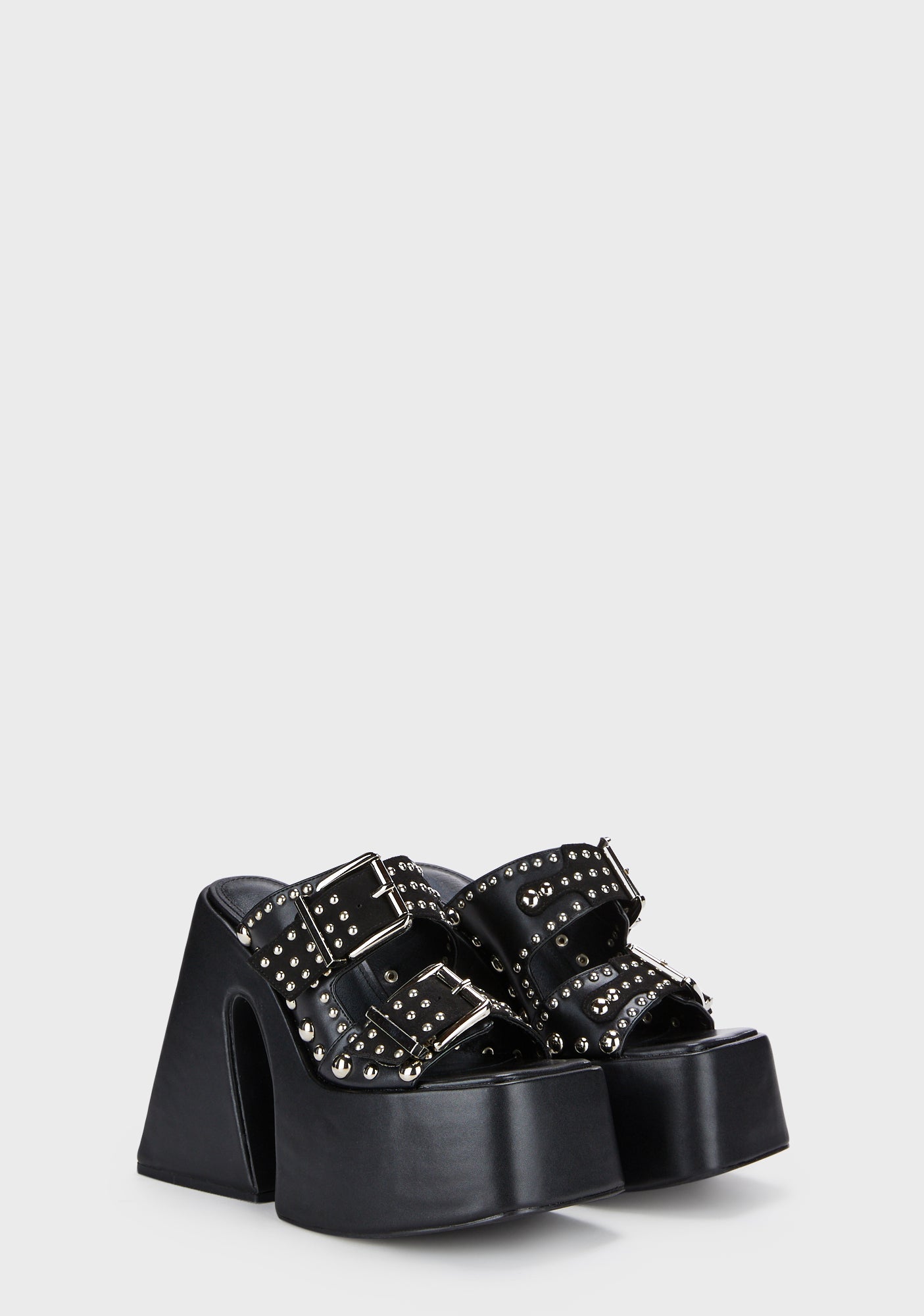 Current Mood Strappy Buckled Stud Platform Sandals - Black – Dolls Kill