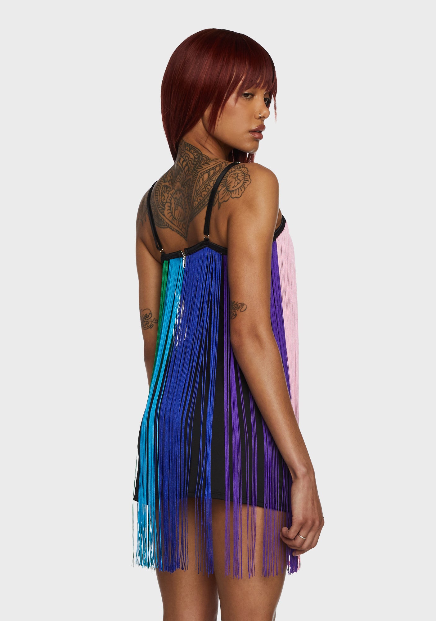 rainbow fringe mini dress Technicolor Trip Fringe Mini Dress