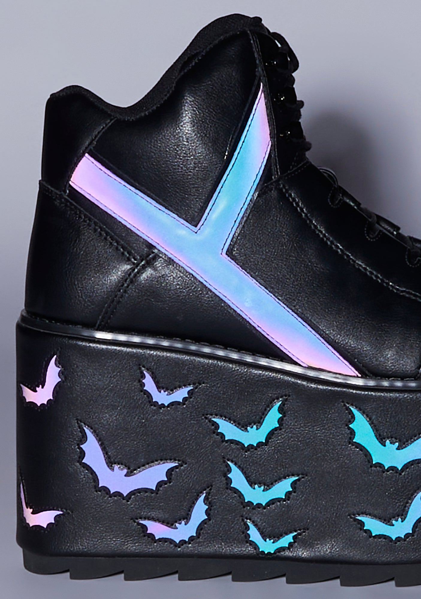 YRU Reflective Bat Platform Sneakers Black Dolls Kill