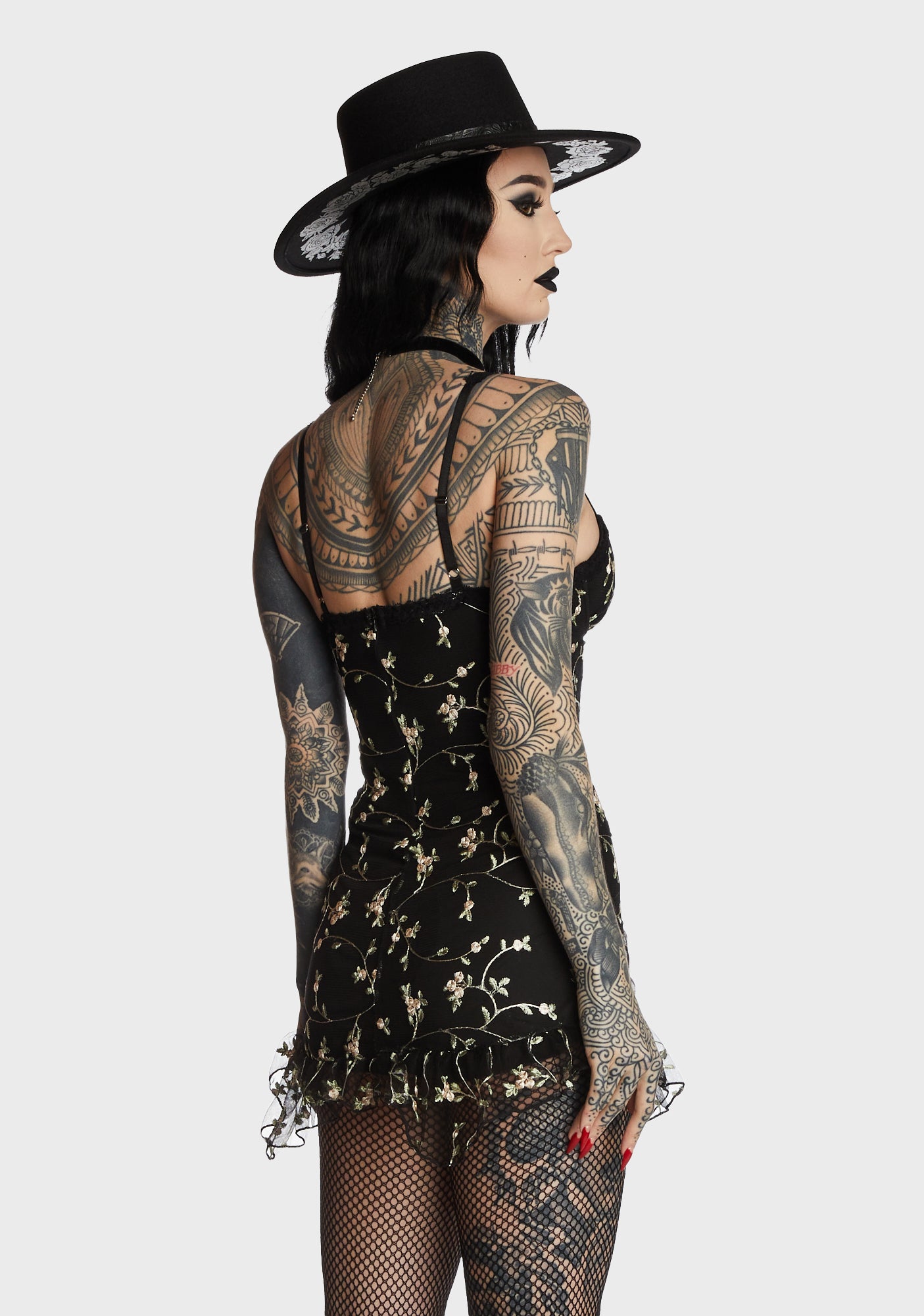 Widow Embroidered Mesh Slip Dress - Black – Dolls Kill