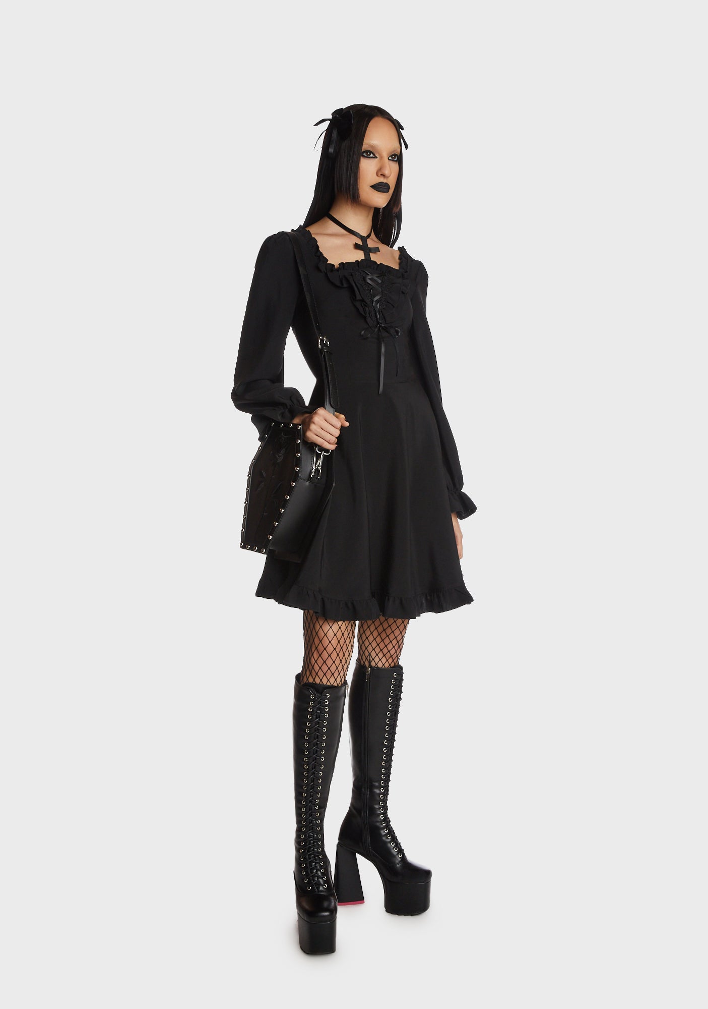 cross front frill detail cut out mini dress in black Women's Dresses After Party Sleeveless Ruffle Trim Mini Dress Black XS by Selfie Leslie Clearance main image 0