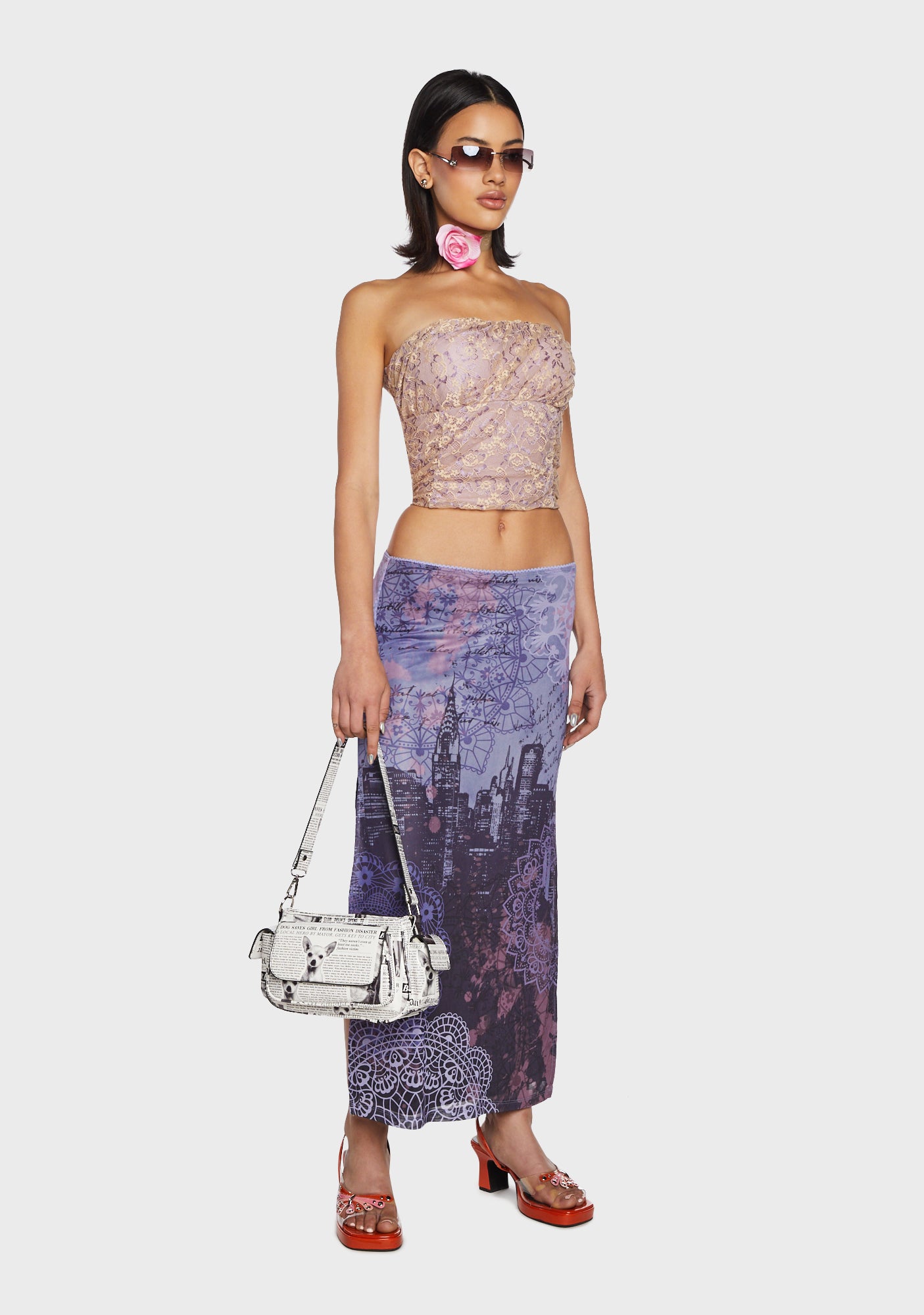 Delia's City Print Midi Skirt Purple Dolls Kill