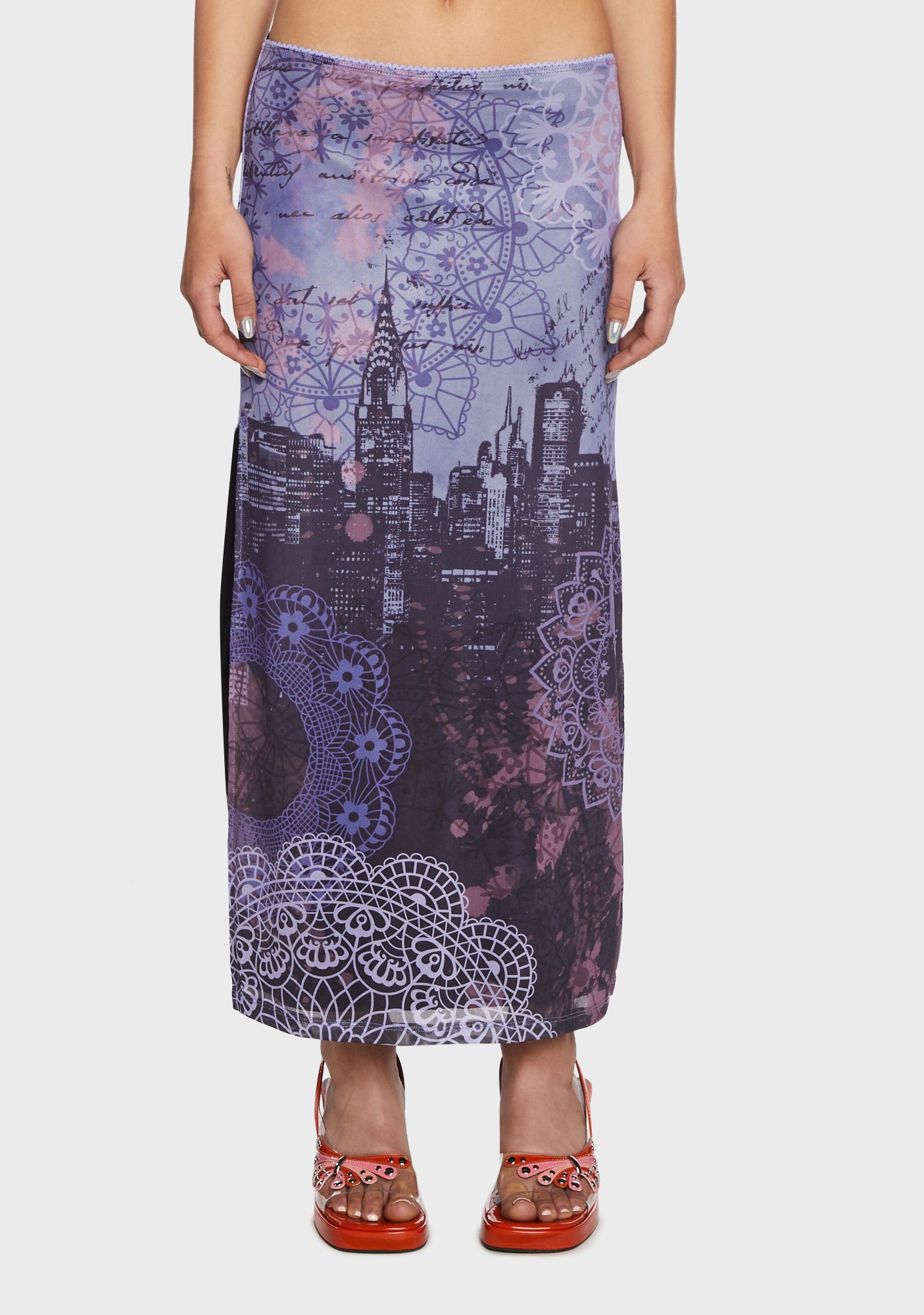 Delia's City Print Midi Skirt Purple Dolls Kill