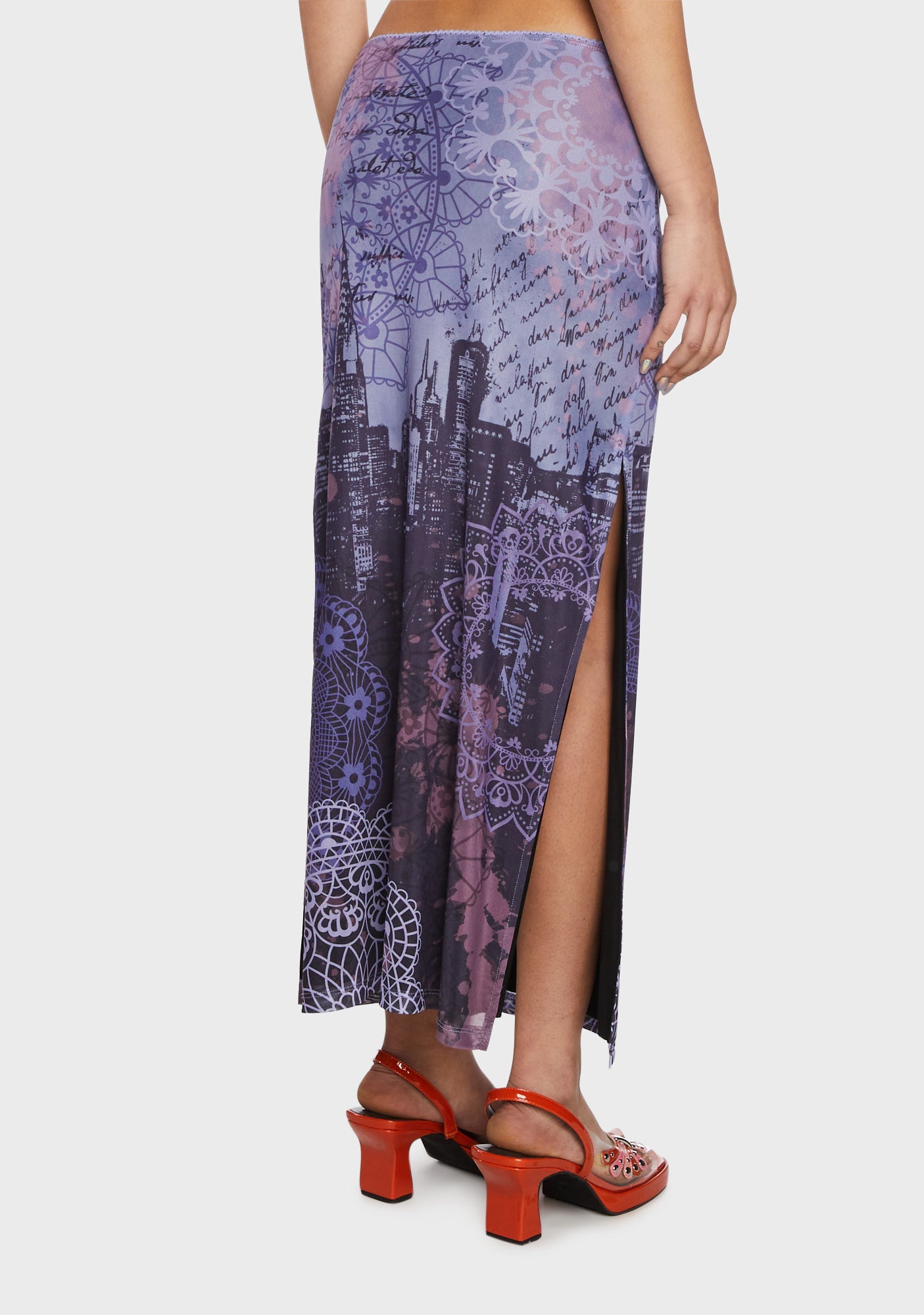 Delia's City Print Midi Skirt Purple Dolls Kill