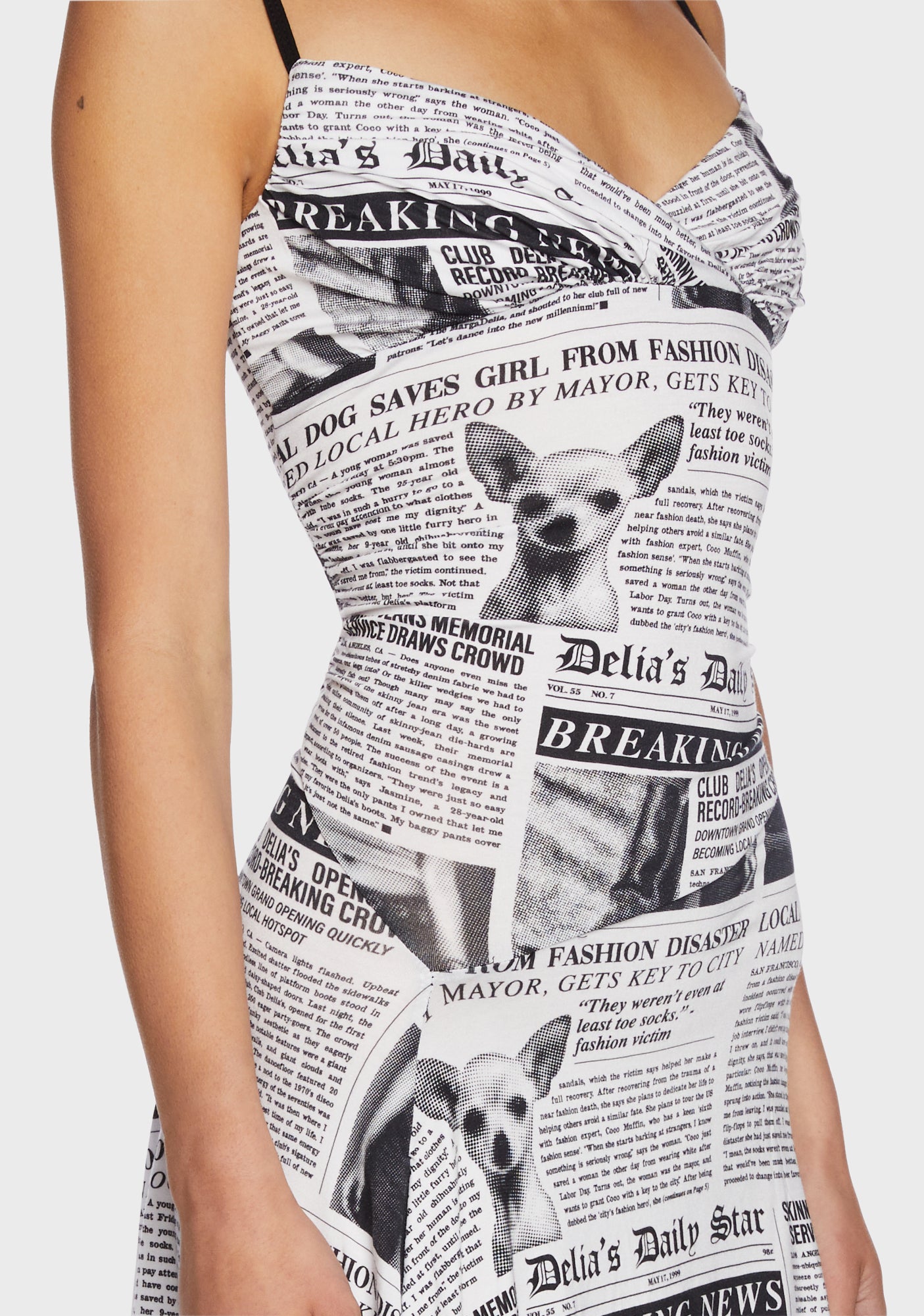 Delia's Newspaper Print Mini Dress - White/Black Dolls Kill Delia's Newspaper Print Mini Dress - White/Black Dolls Kill