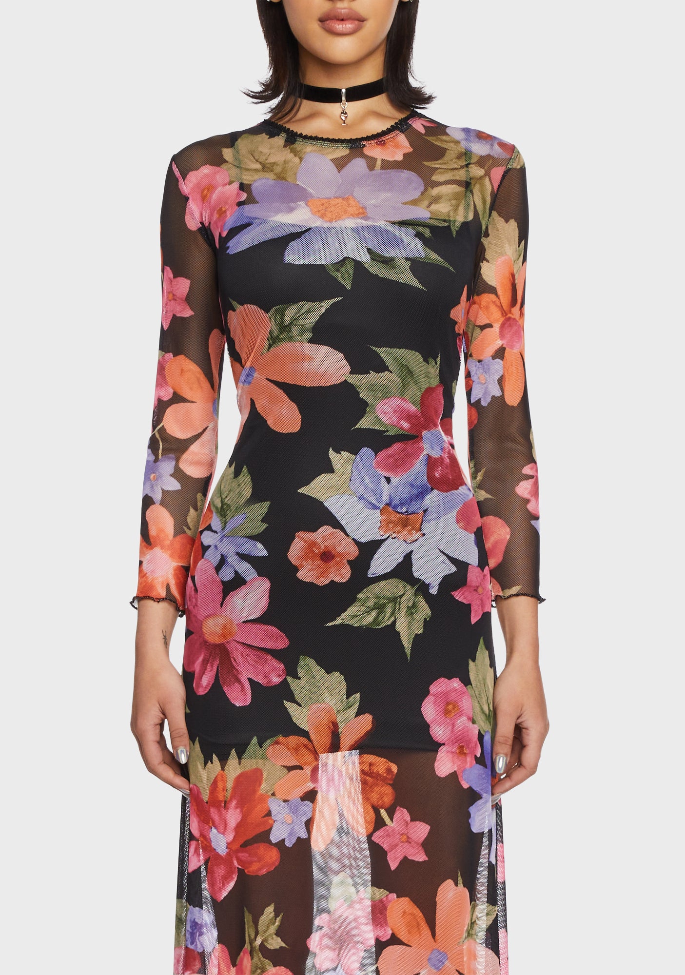 Delia's Floral Print Mesh Maxi Dress