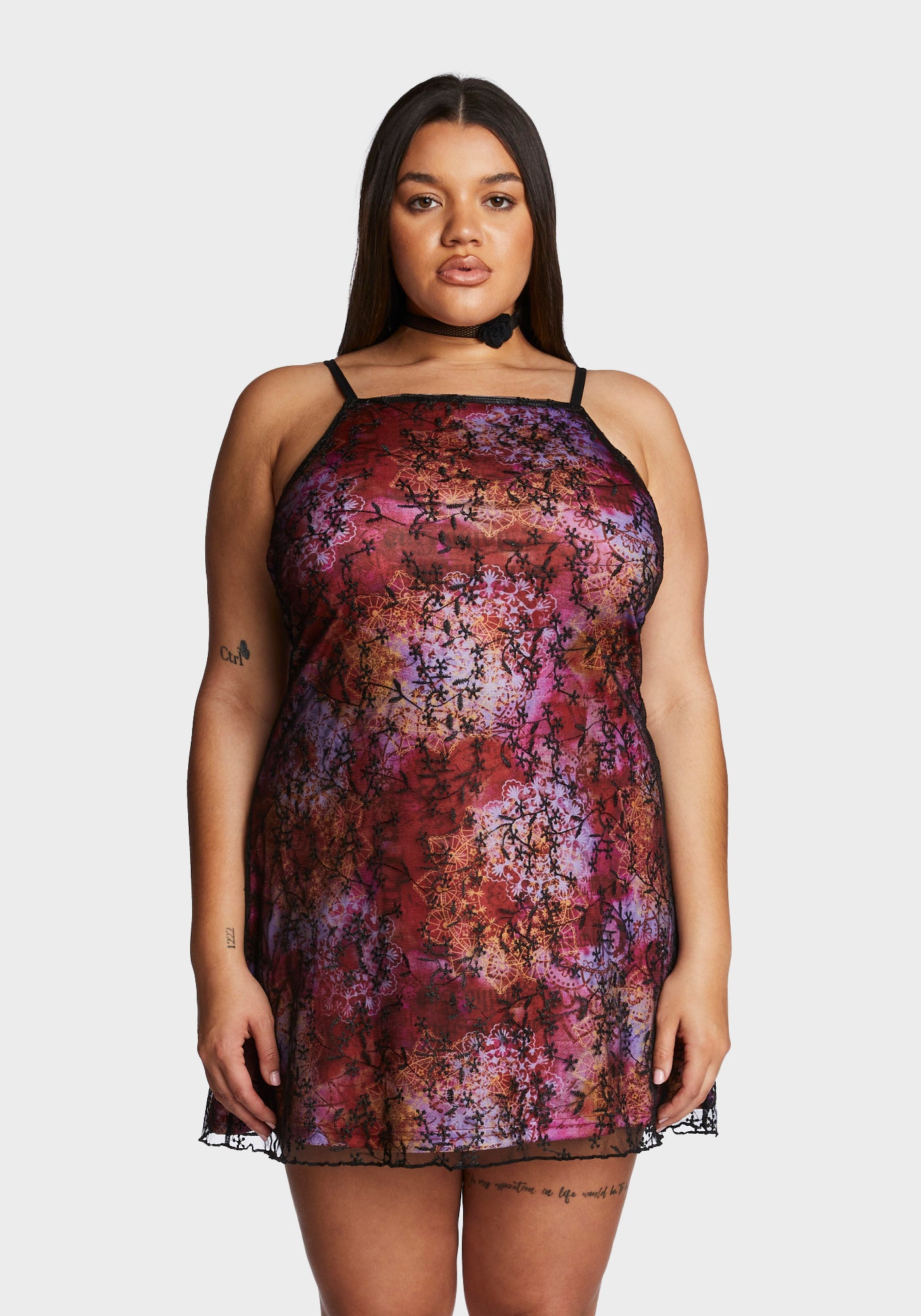 Delia's by Dolls Kill Plus Size Mesh Collage Print Mini Dress Multi