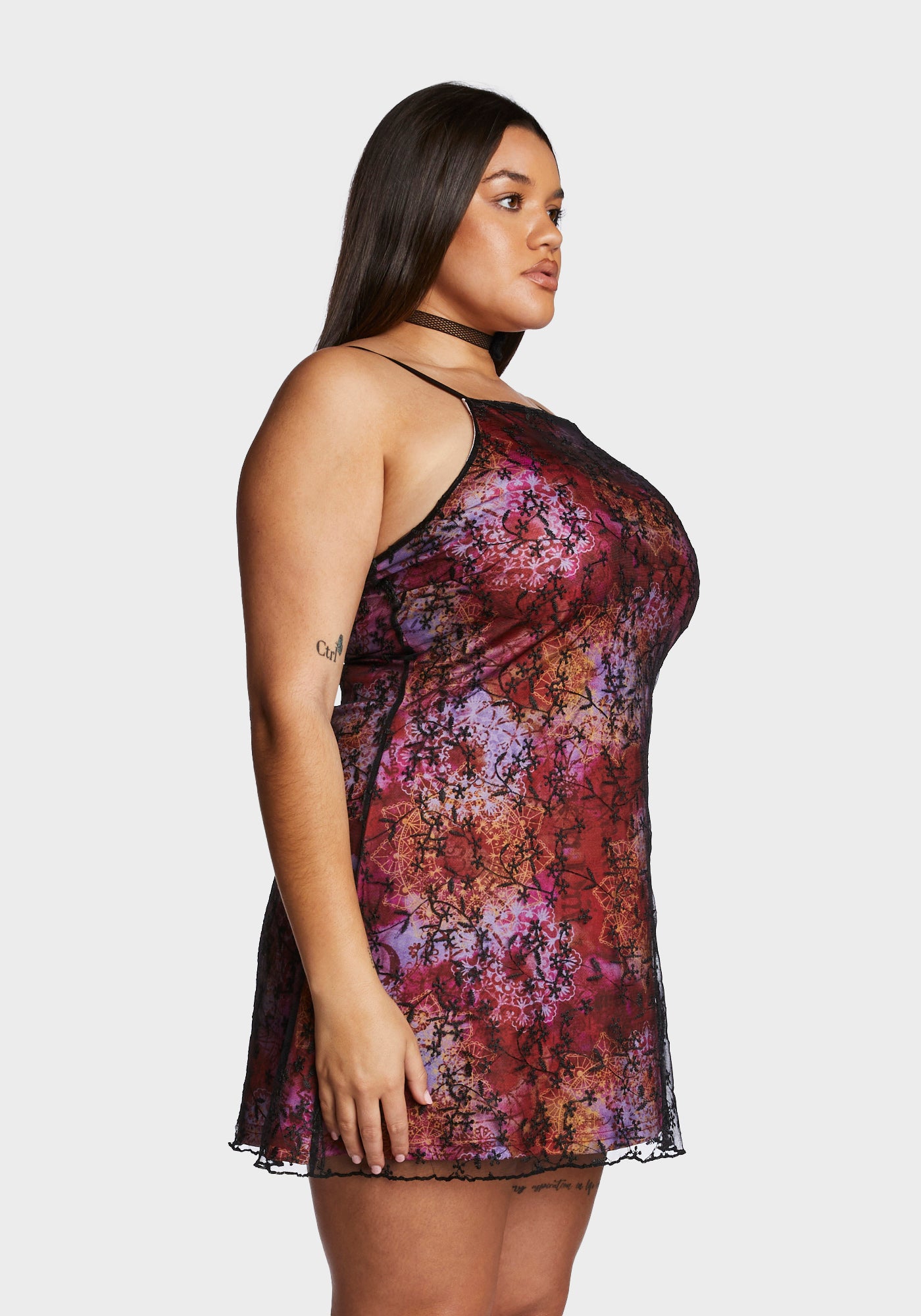 Delia's by Dolls Kill Plus Size Mesh Collage Print Mini Dress Multi