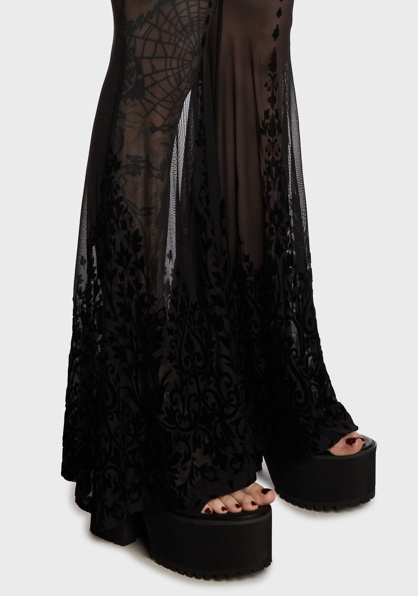 Widow Sheer Mesh Burnout Velvet Flared Pants Black Dolls Kill