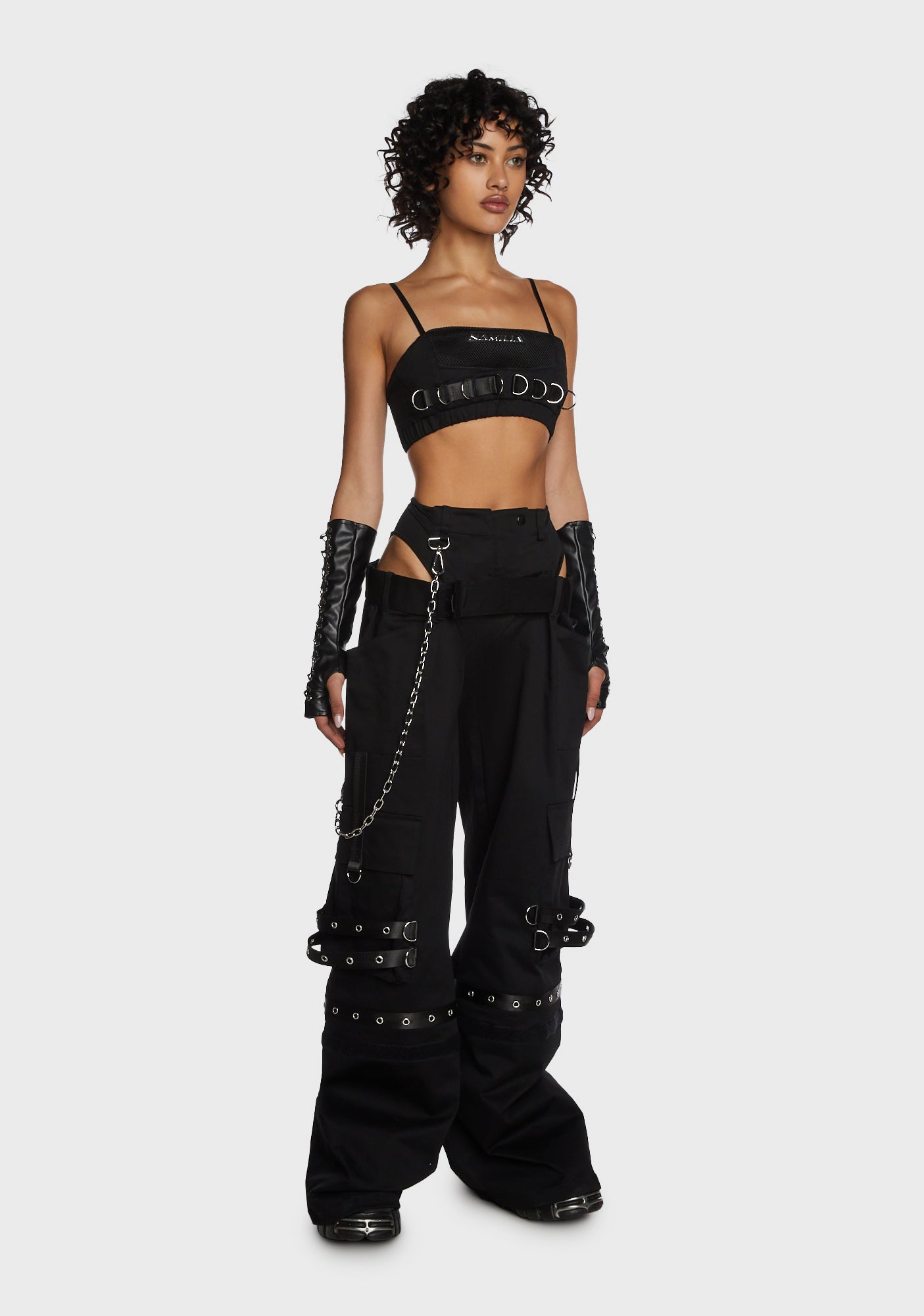 Namilia Double Waist Cut Out Cargo Pants Black Dolls Kill