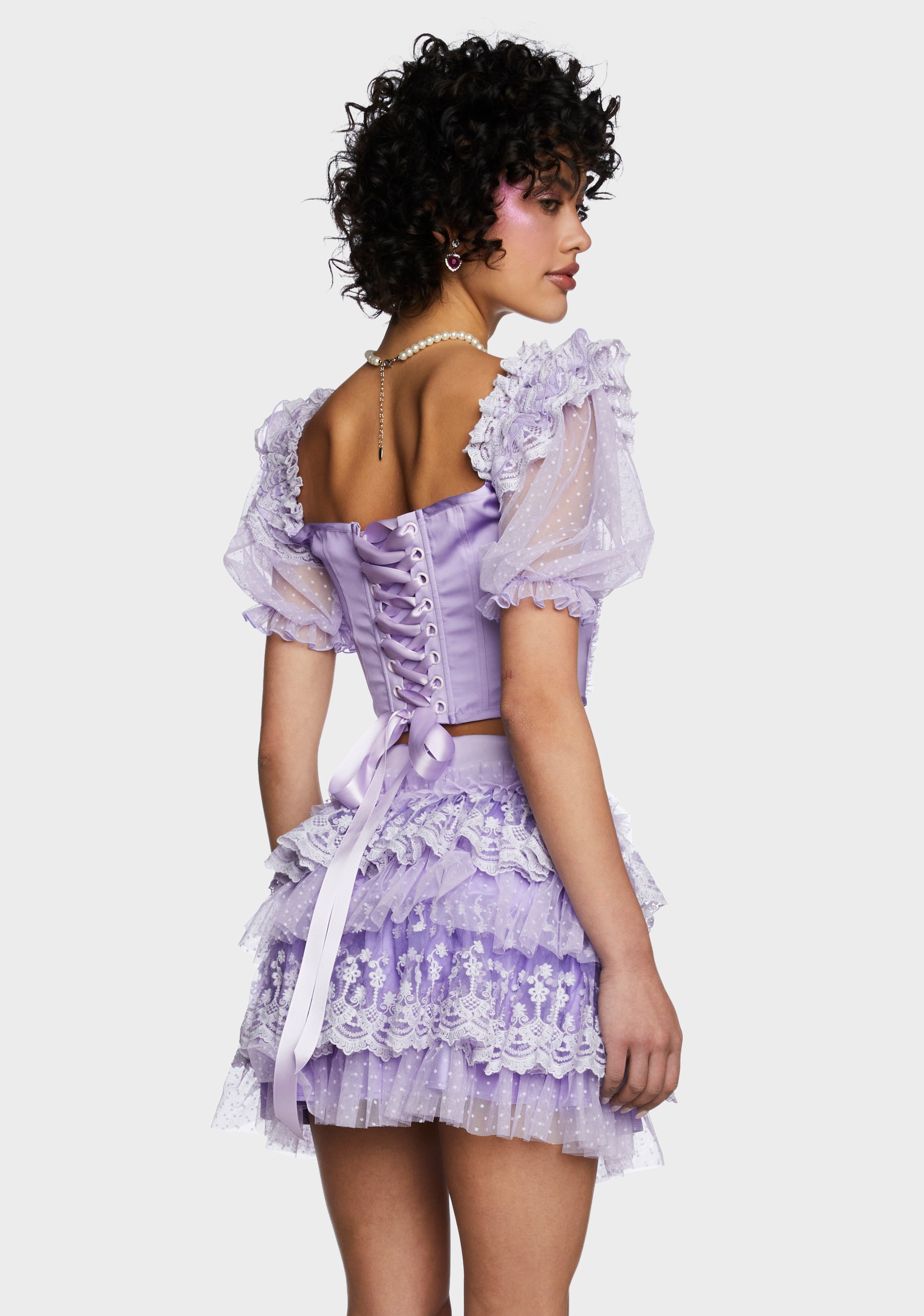 Sugar Thrillz Embroidered Floral Bustier Crop Top - Purple