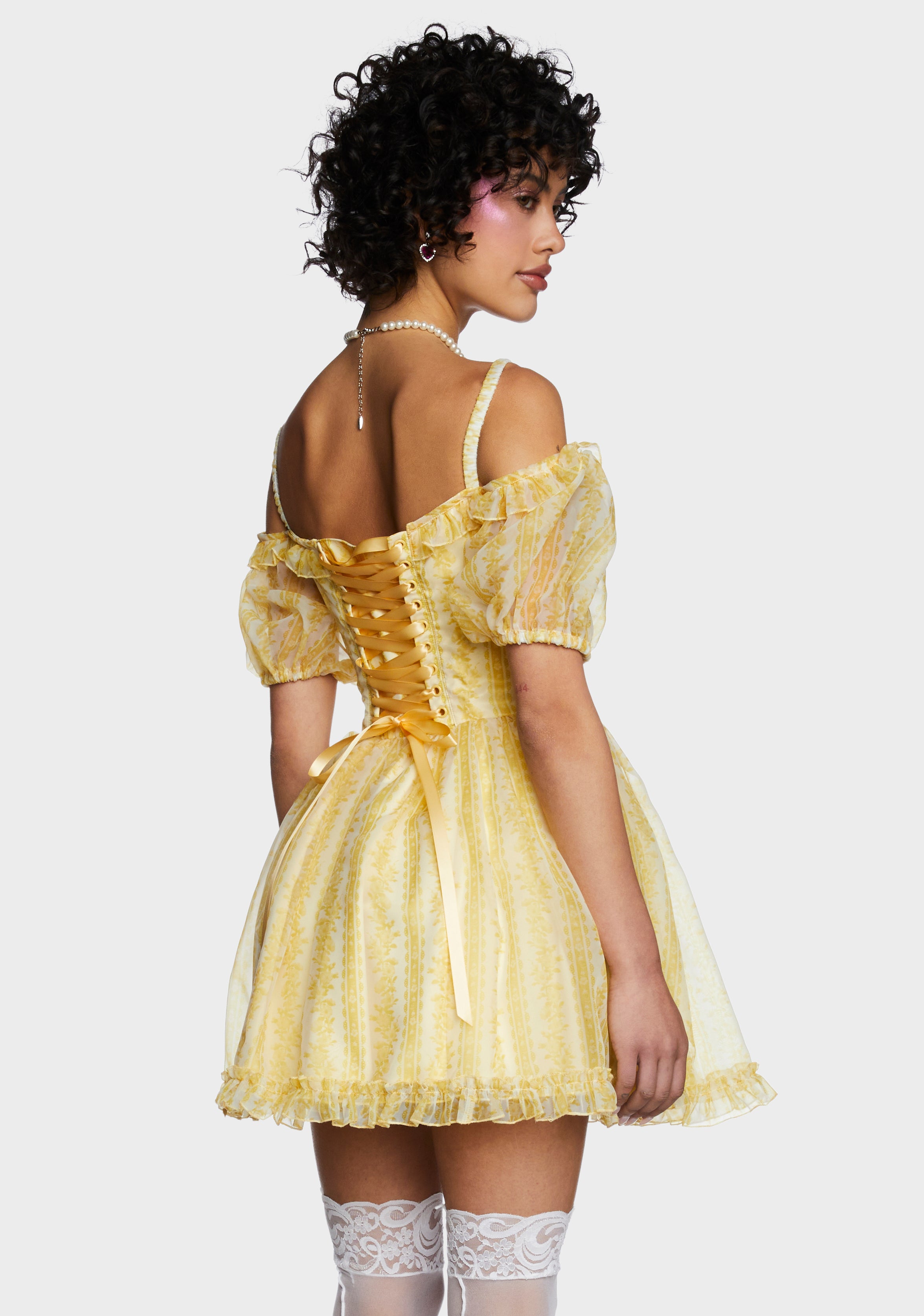 Sugar Thrillz Organza Floral Print Mini Dress - Yellow