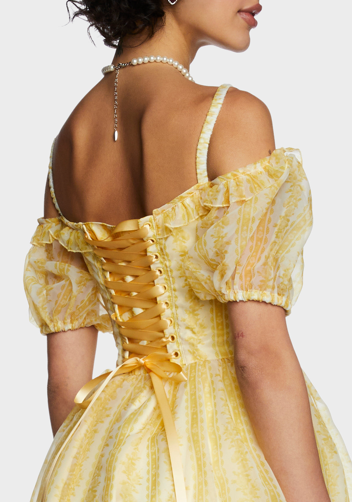 Sugar Thrillz Organza Floral Print Mini Dress - Yellow