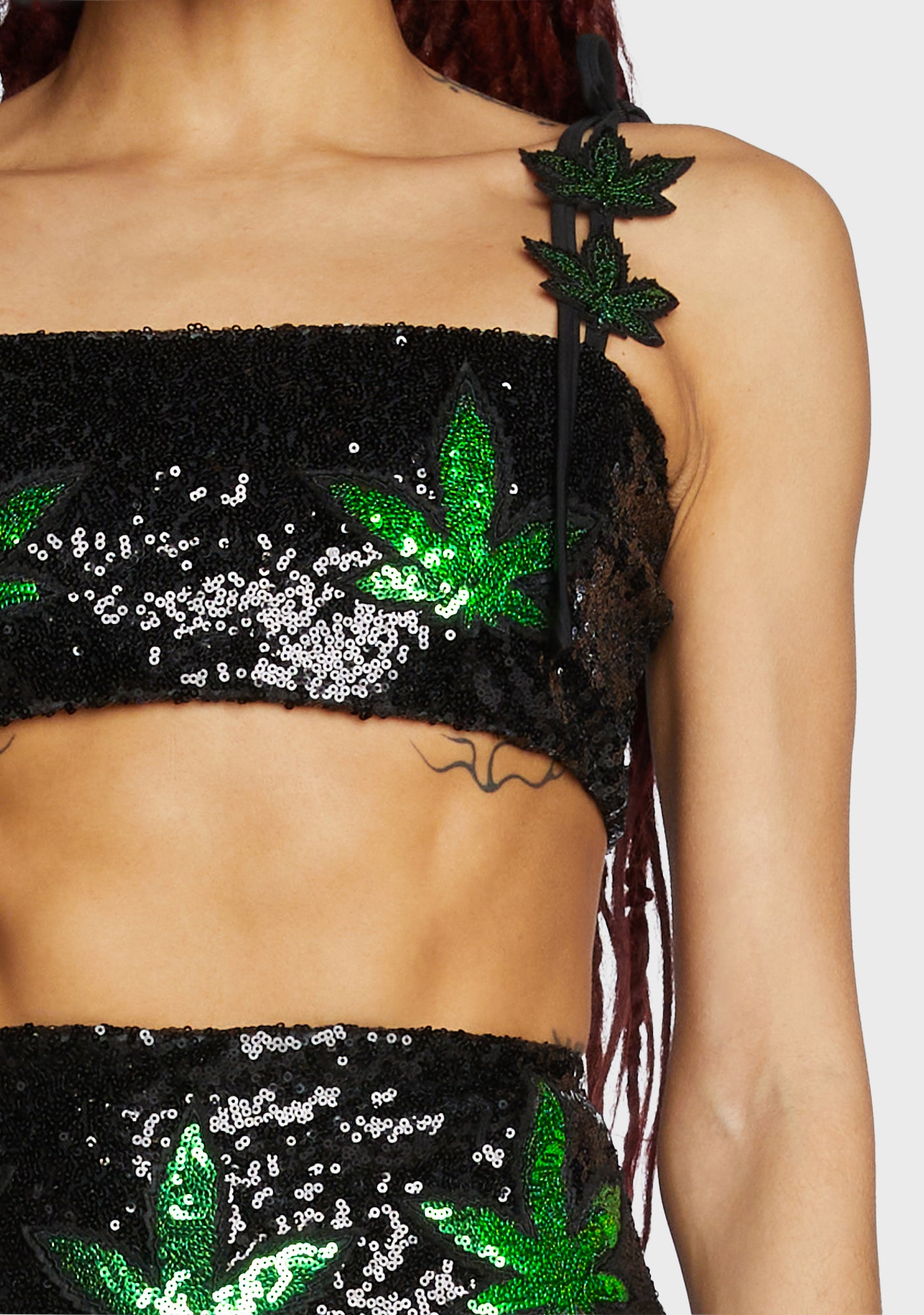Club Exx Sequin Leaf Bralette Top - Black/Green – Dolls Kill
