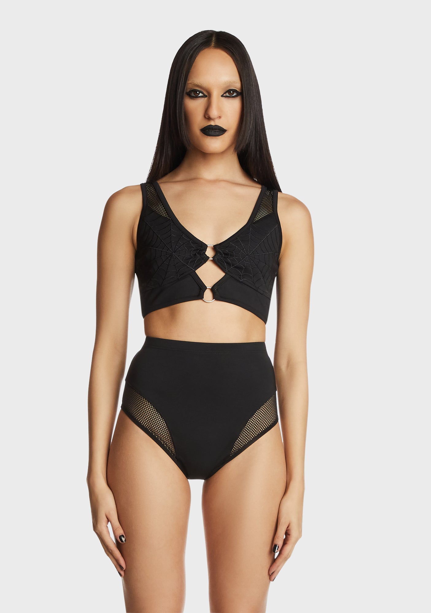 Forest Ink Embroidered Spiderweb Bikini Top - Black – Dolls Kill