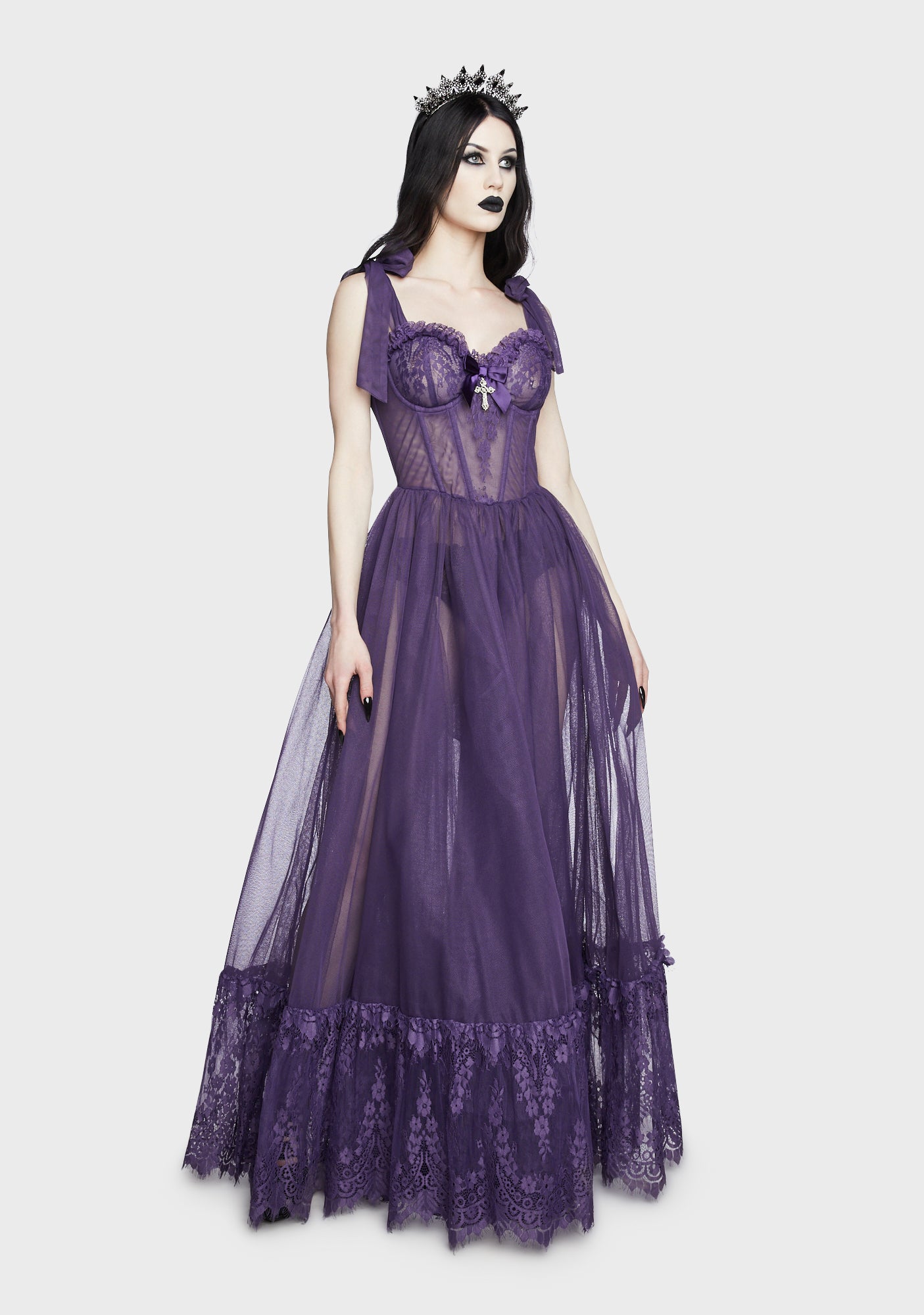 Widow Gothic Lace Bustier Sleeveless Maxi Dress Purple Dolls Kill